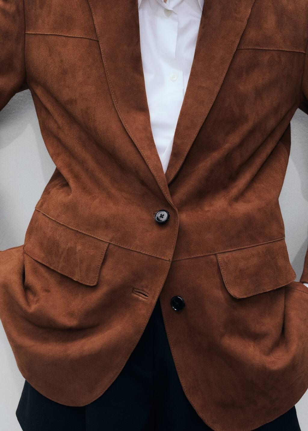 Brown Plain Single Breasted Blazer, , large image number 2
