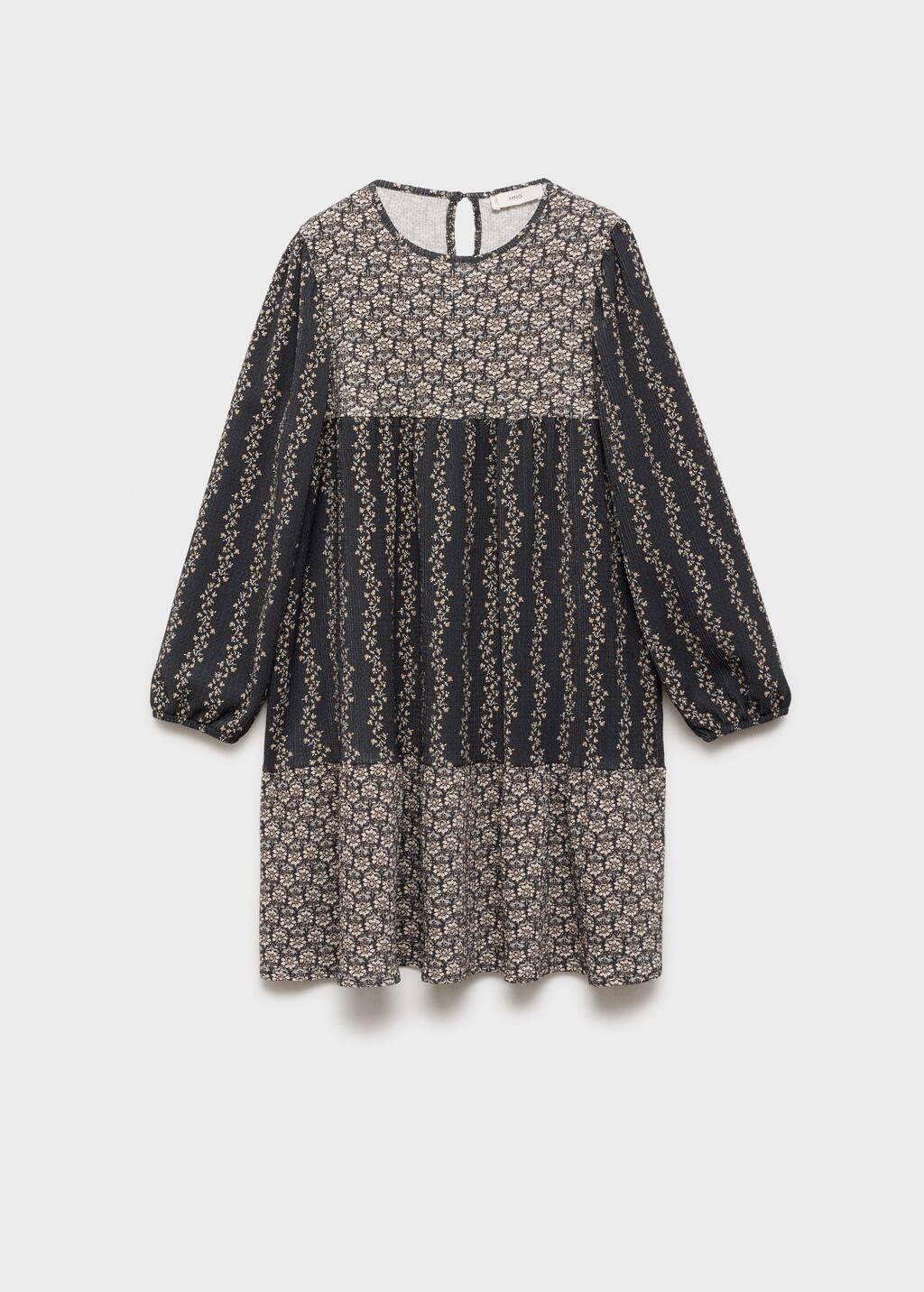 Grey Flower Print Dress, Kids Girl, , large image number 0