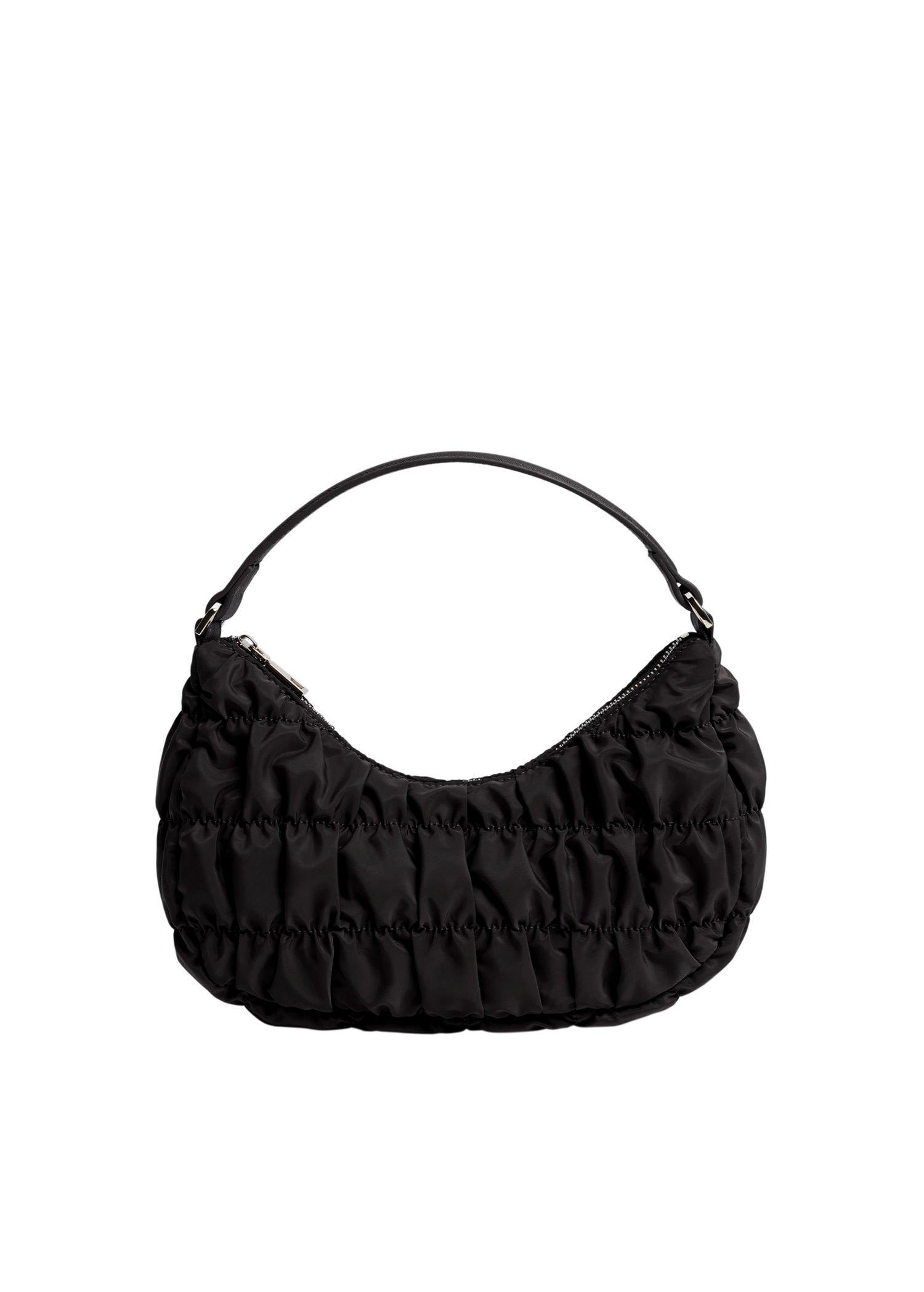 Black Ruched Baguette Bag, Women, , large image number 1