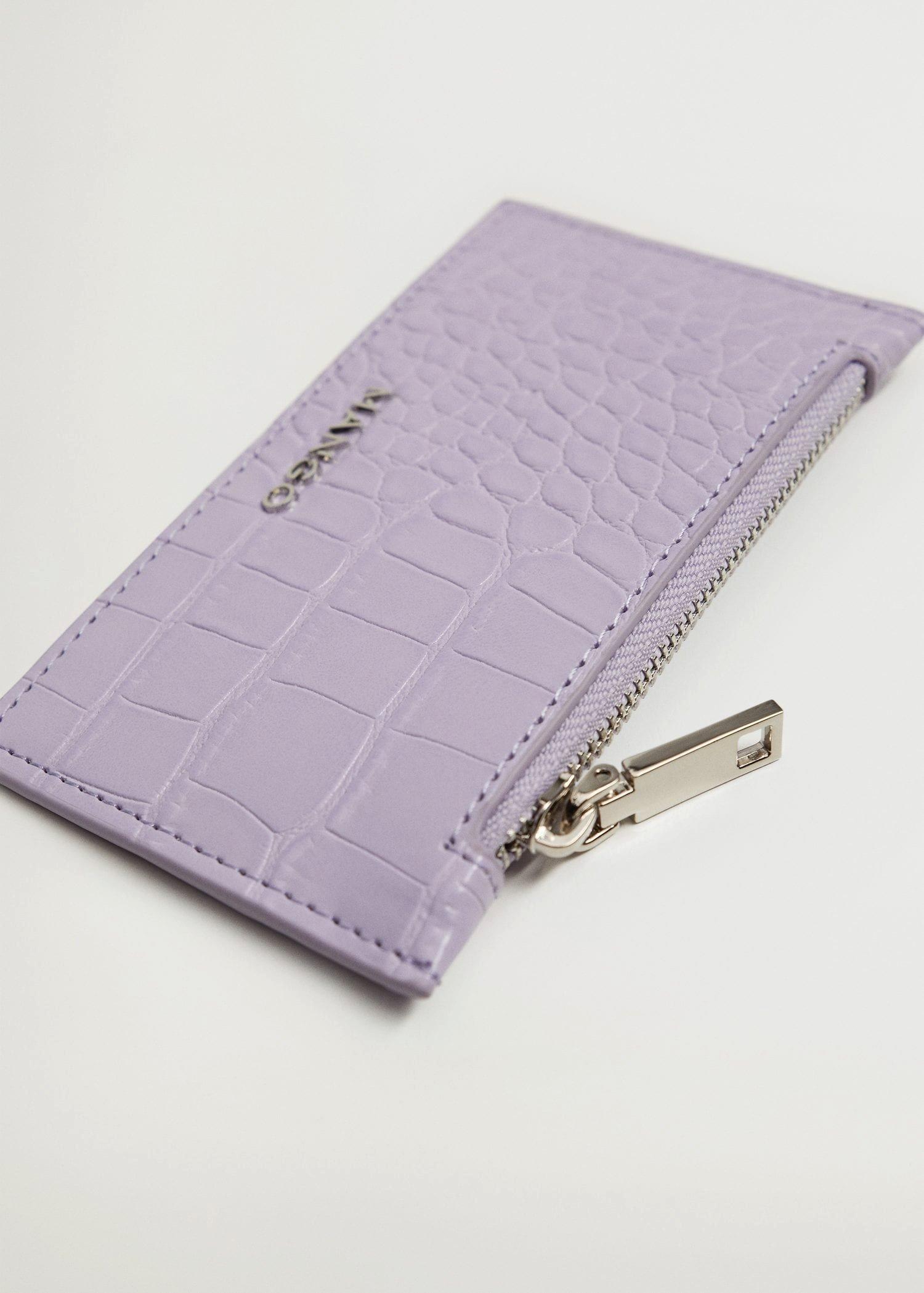 Light Pastel Purple Croc-Effect Card Holder, Women, , large image number 0