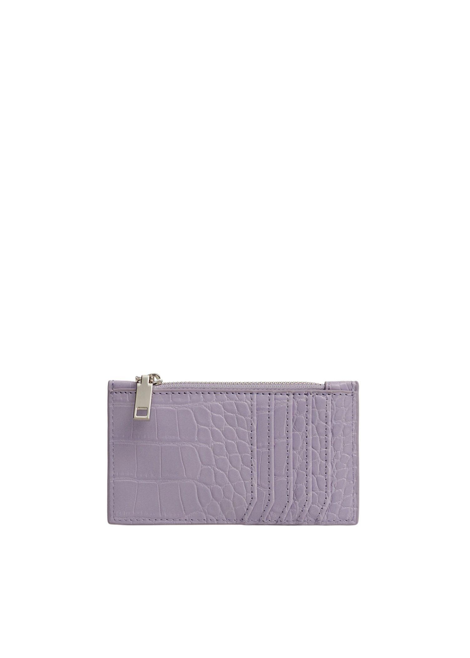 Light Pastel Purple Croc-Effect Card Holder, Women, , large image number 1