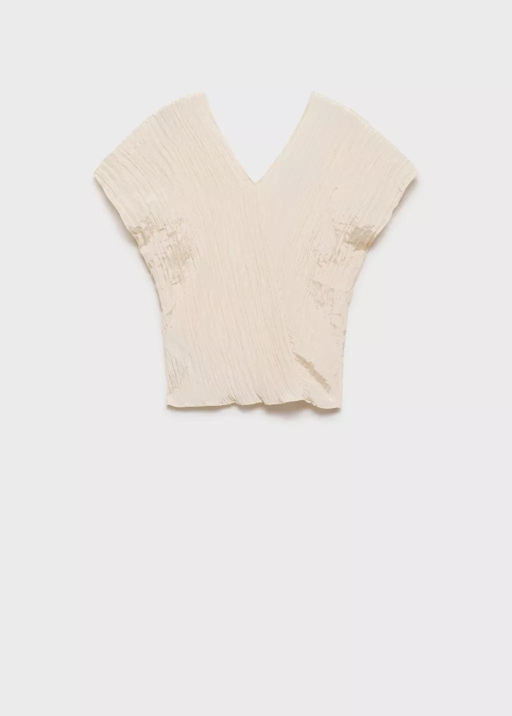 Yellow Wrinkled Effect V-Neck Top, , large image number 4