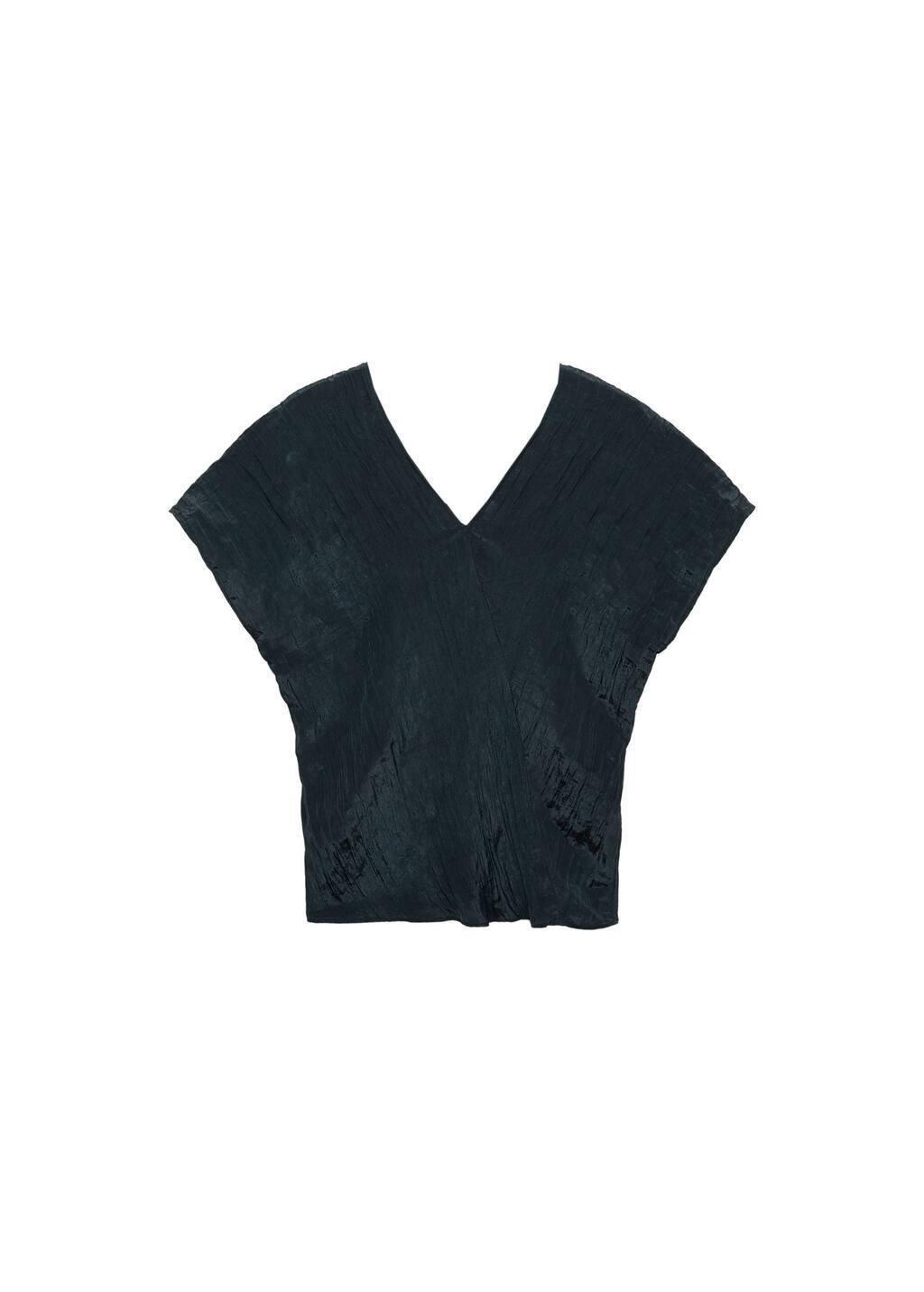 Blue Wrinkled Effect V-Neck Top, , large image number 2