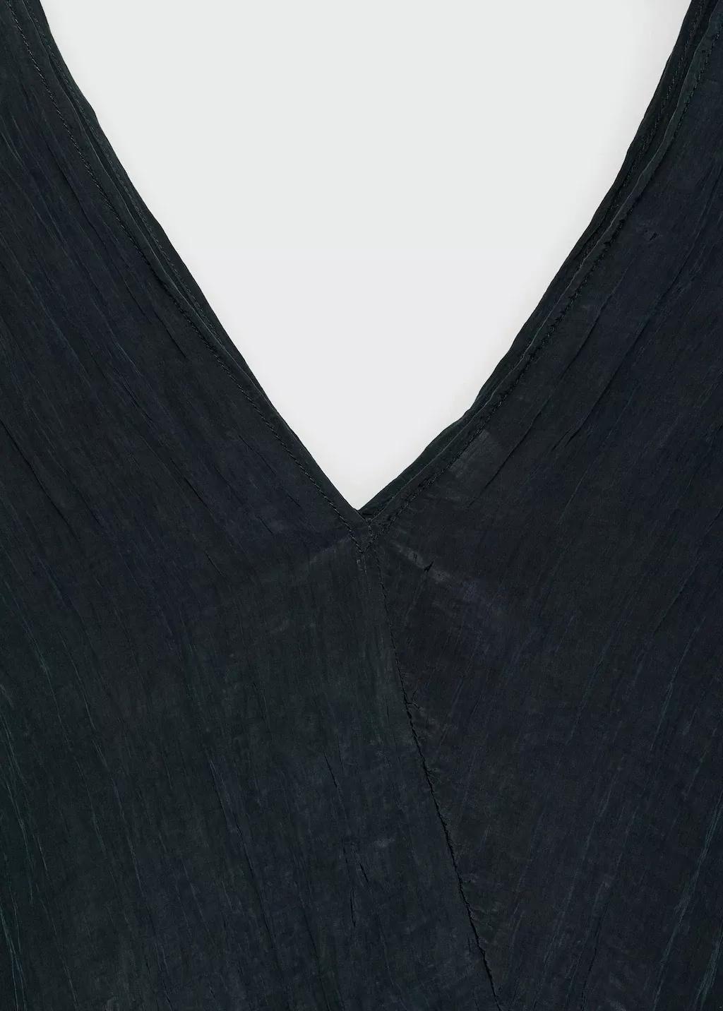 Blue Wrinkled Effect V-Neck Top, , large image number 3