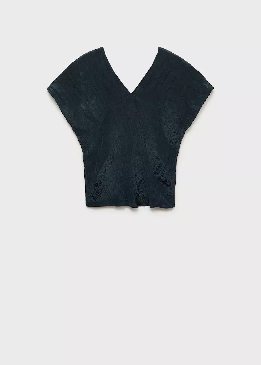 Blue Wrinkled Effect V-Neck Top, , large image number 4
