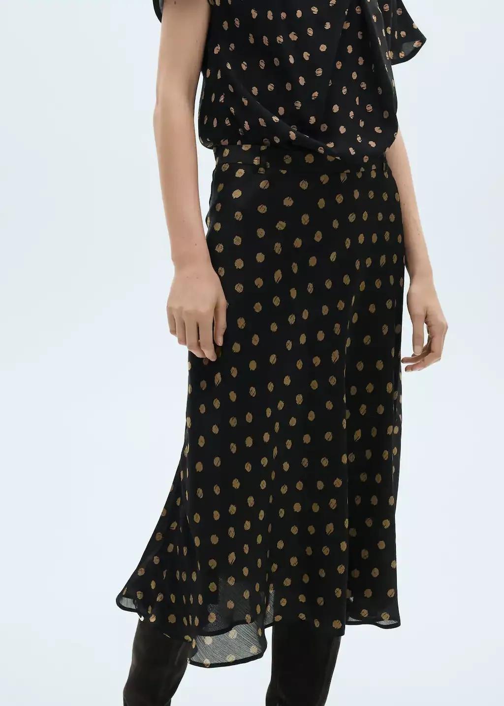 Black Polka-Dot Midi Skirt, , medium