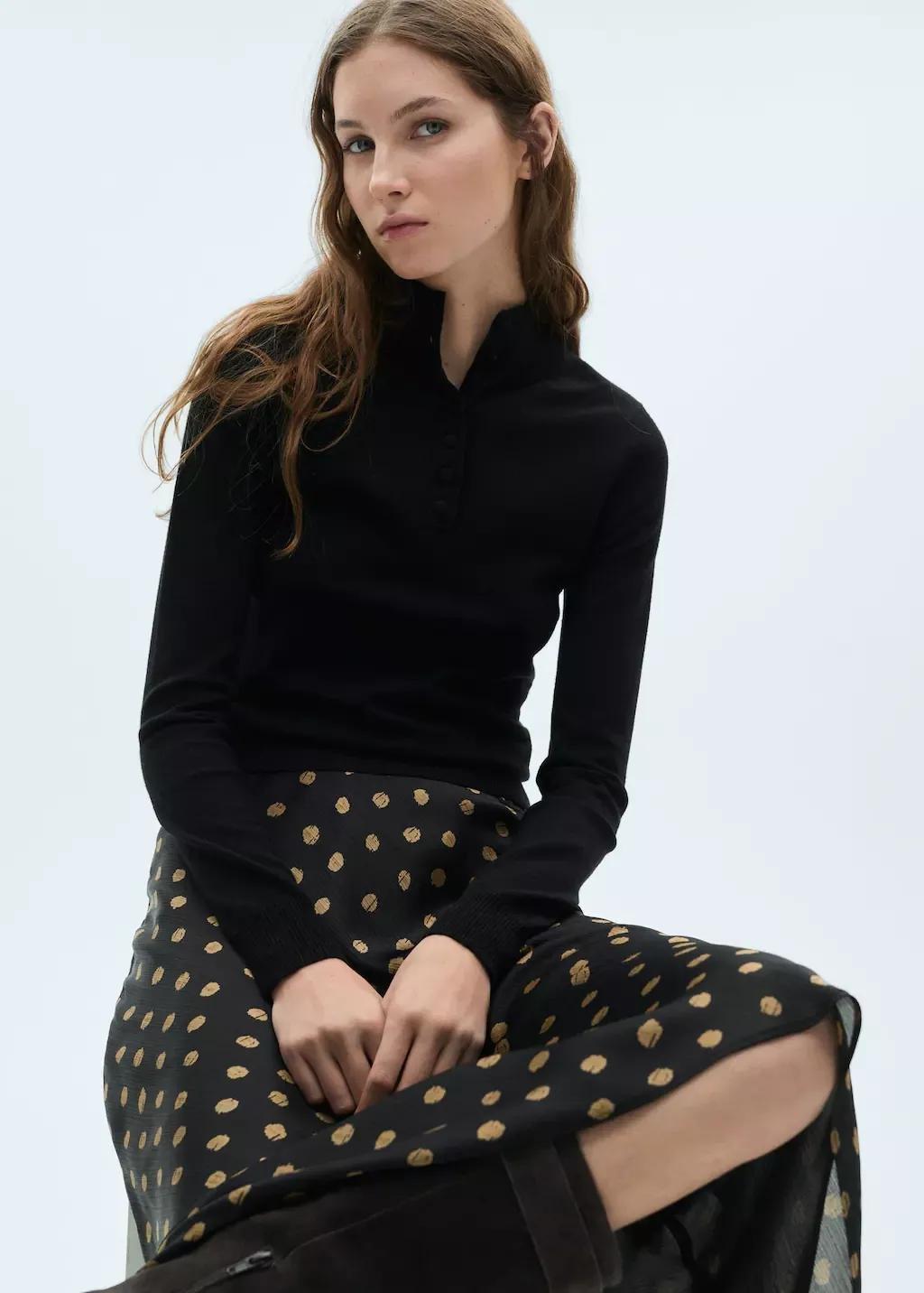 Black Polka-Dot Midi Skirt, , large image number 1