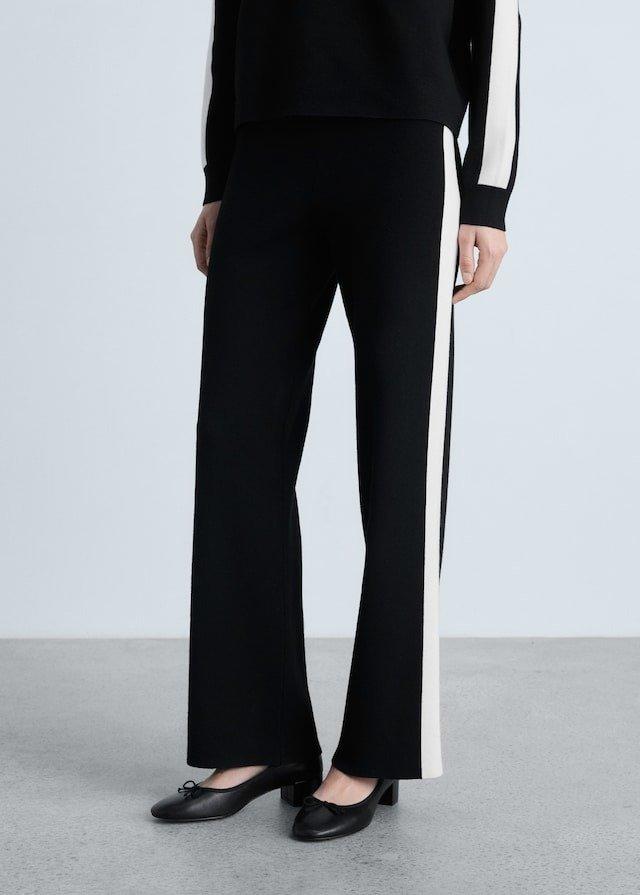 Black Knitted Trousers With Contrasting Stripes, , large image number 0