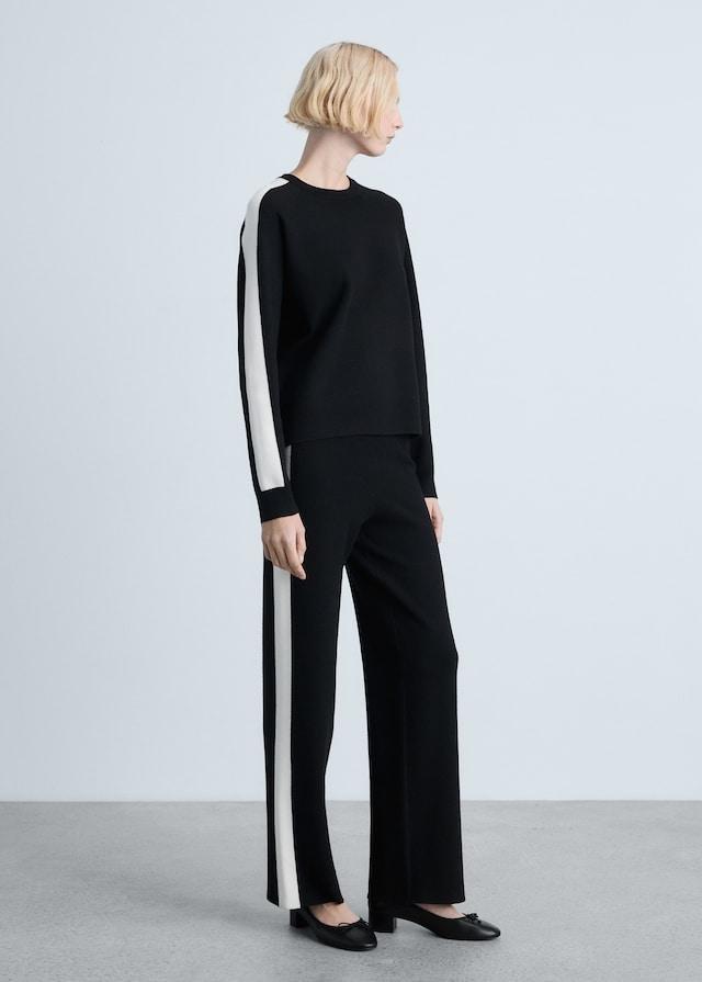 Black Knitted Trousers With Contrasting Stripes, , large image number 1