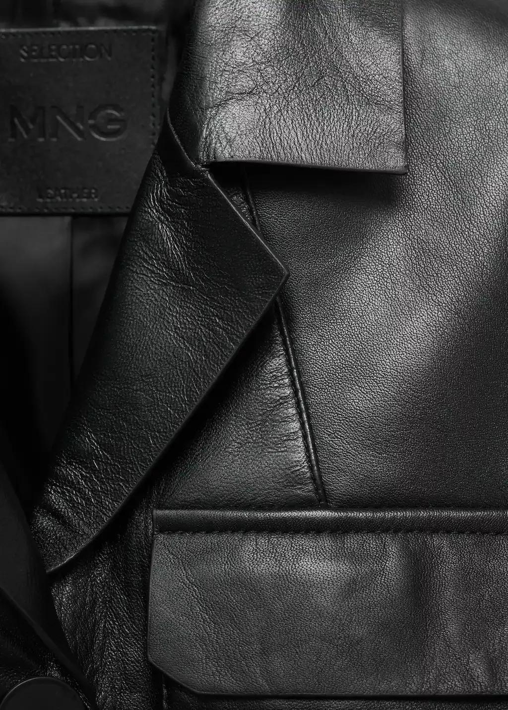 Black Leather Jacket With Flap Pockets, , large image number 1