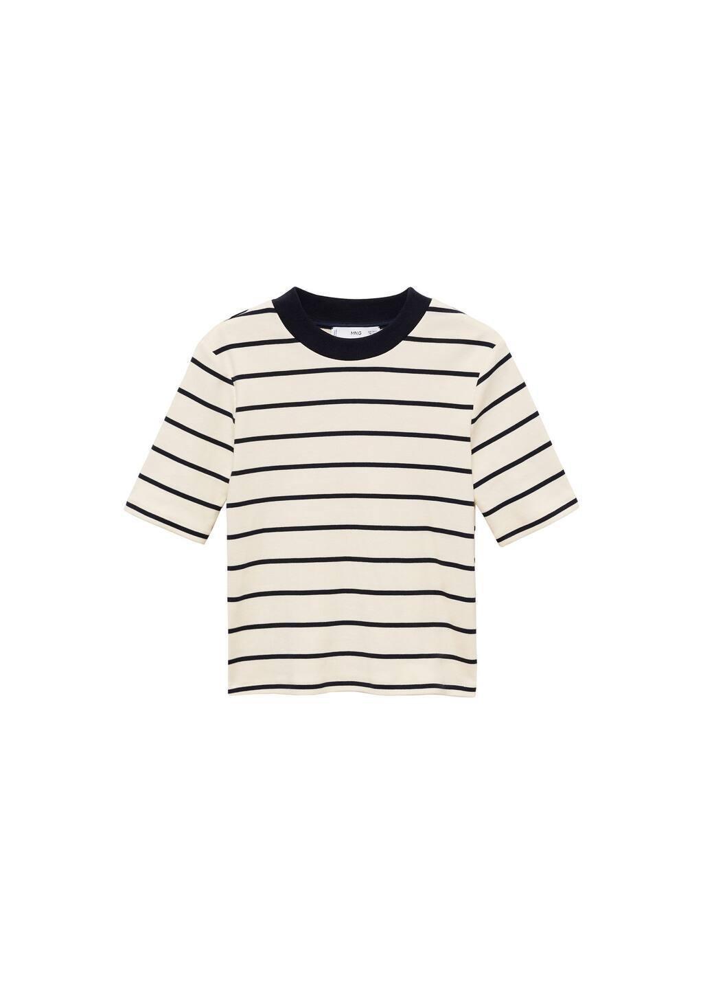 Beige Striped Cotton T-Shirt, , large image number 2