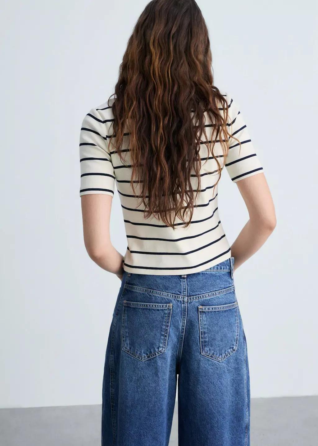 Beige Striped Cotton T-Shirt, , large image number 6