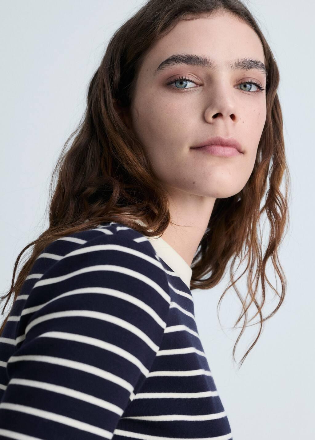 Navy Striped Cotton T-Shirt, , large image number 1
