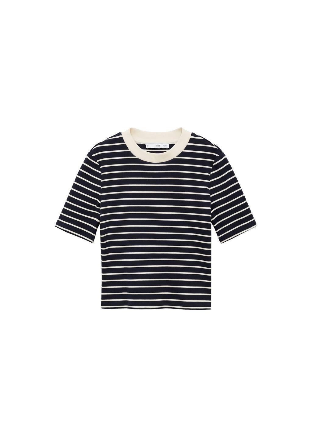 Navy Striped Cotton T-Shirt, , large image number 2
