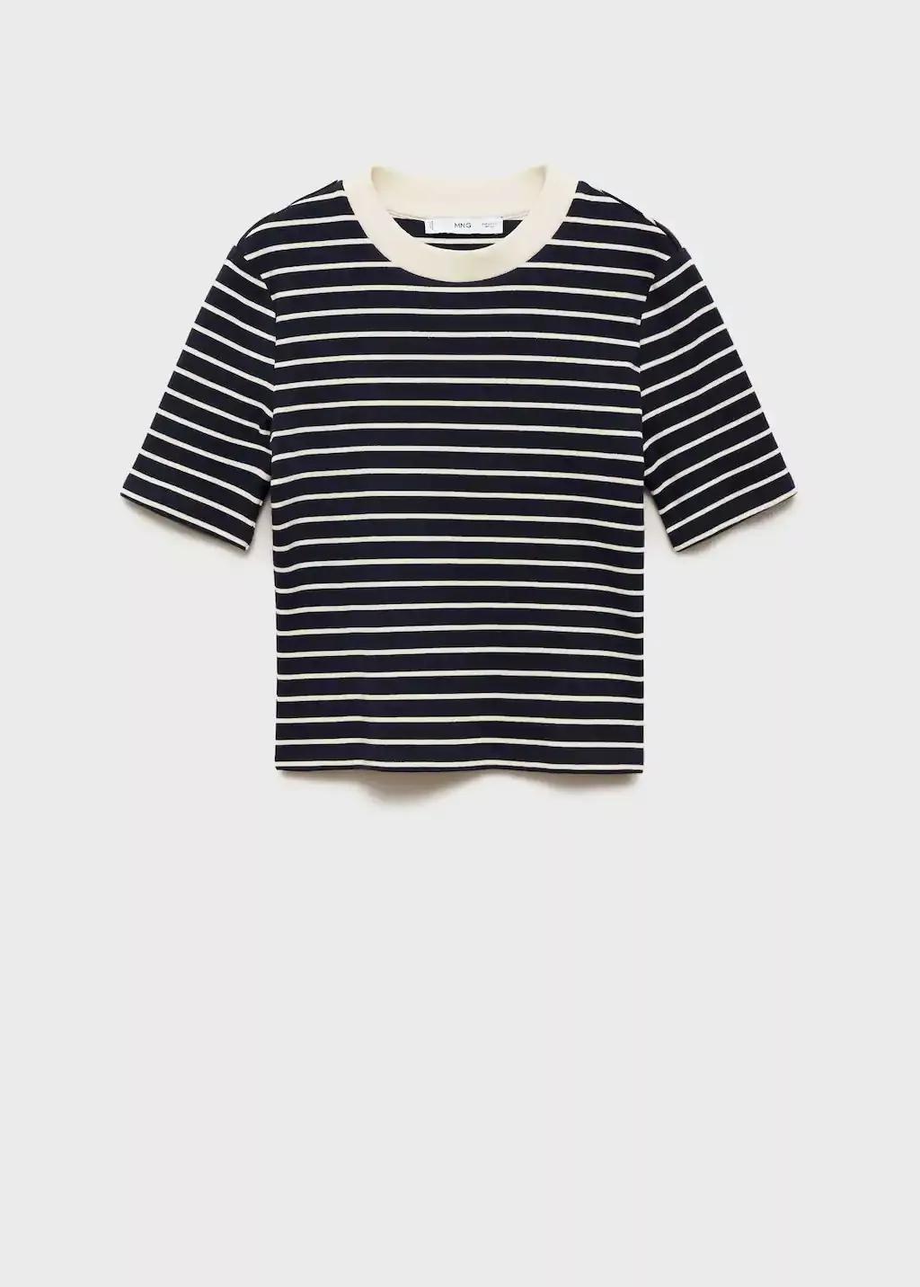 Navy Striped Cotton T-Shirt, , large image number 4