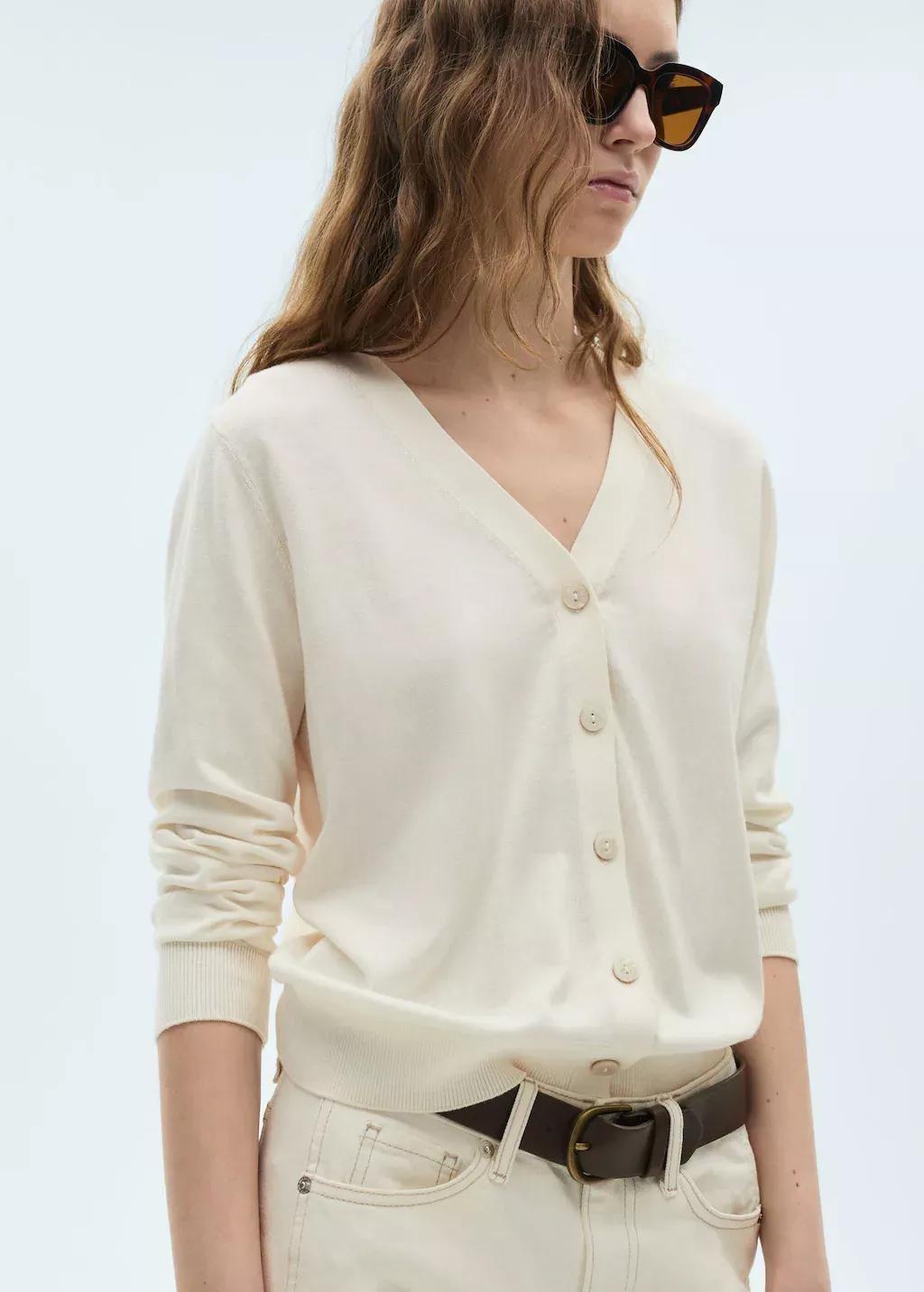 Beige Mulberry Silk Blend Ribbed Cardigan, , large image number 0