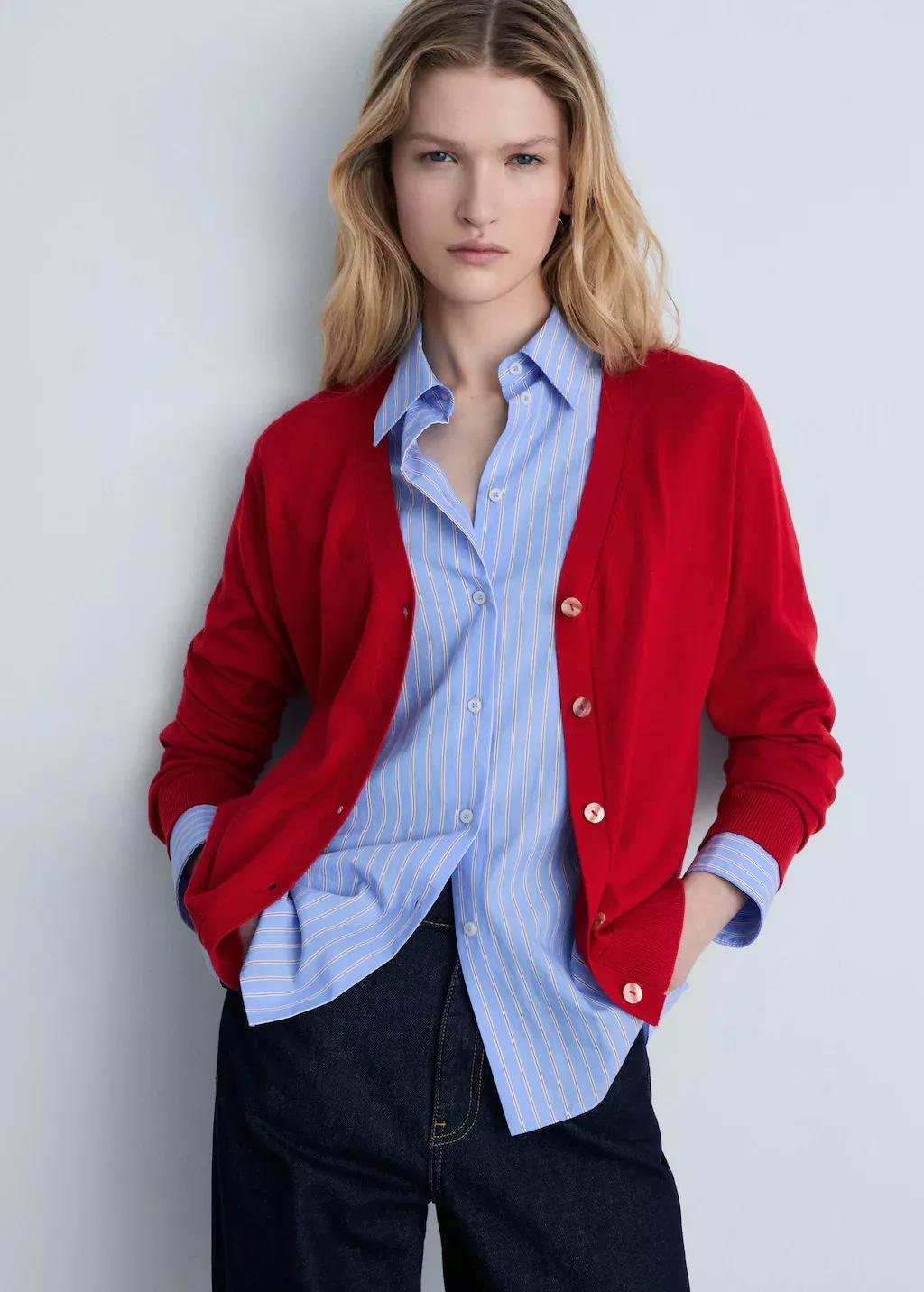 Red Mulberry Silk Blend Ribbed Cardigan, , large image number 1