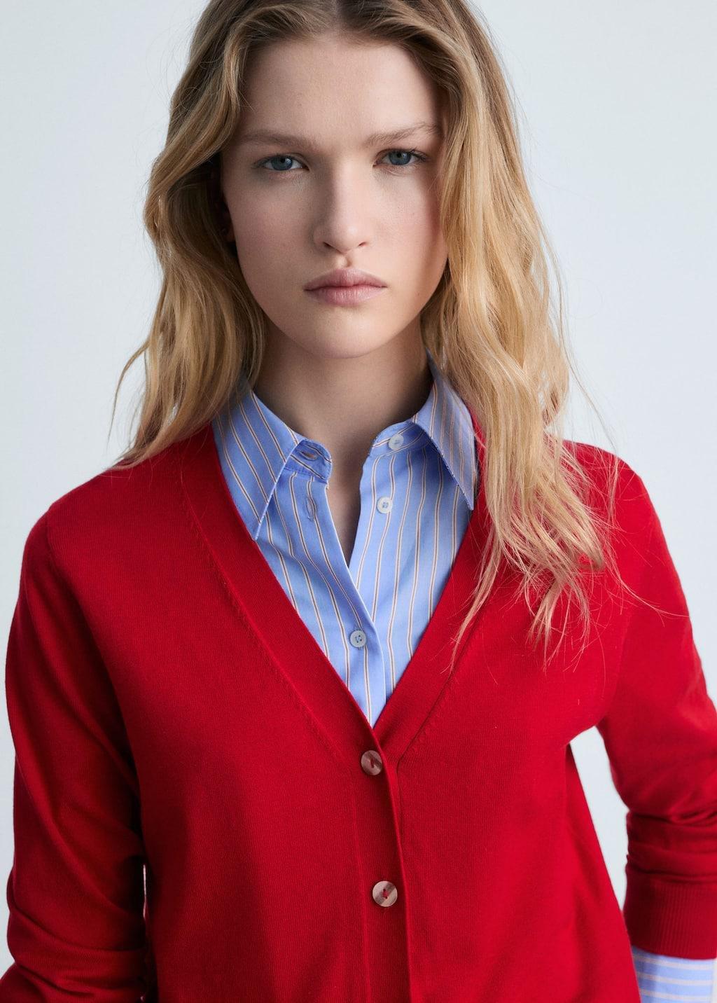 Red Mulberry Silk Blend Ribbed Cardigan, , large image number 2