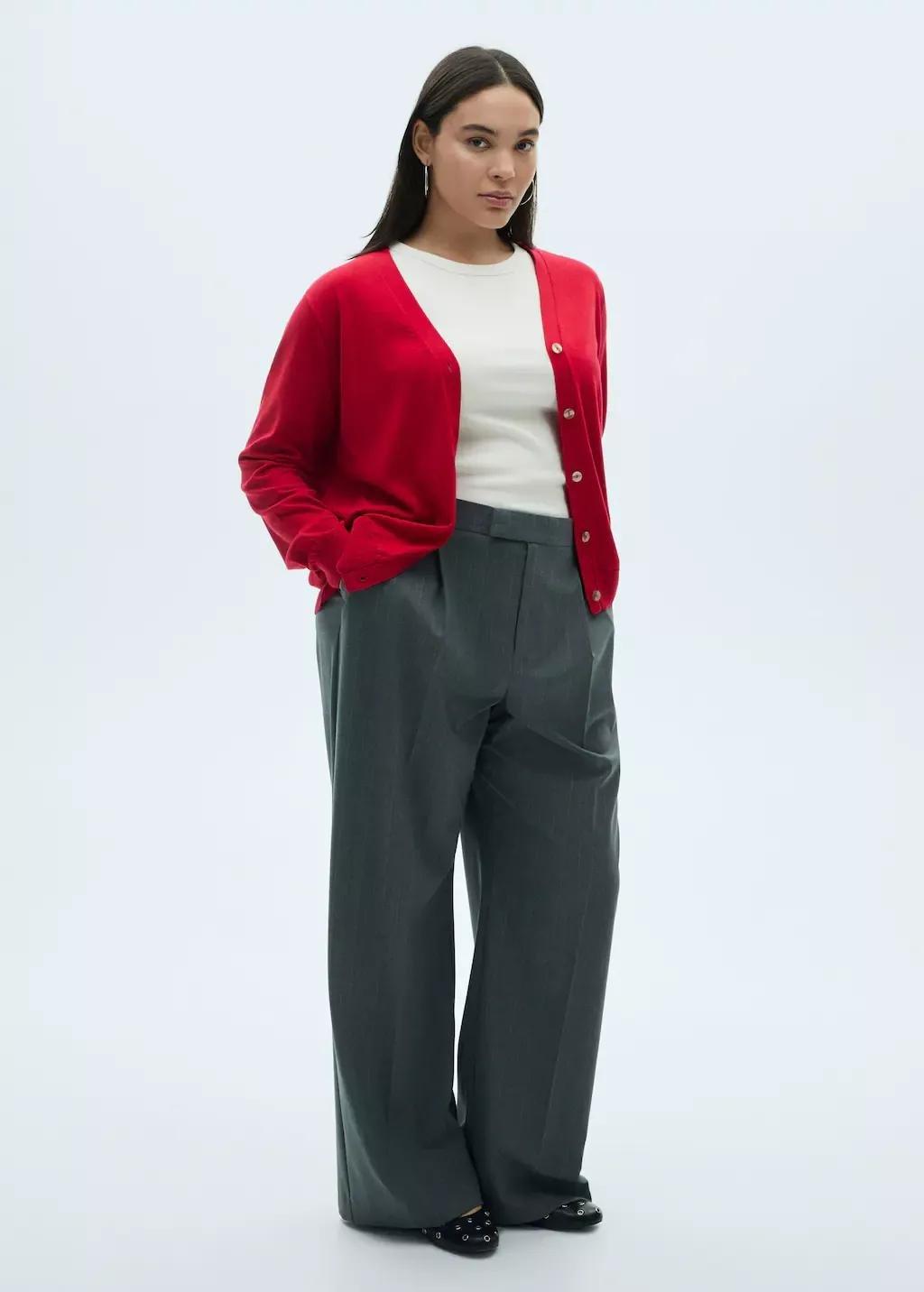 Red Mulberry Silk Blend Ribbed Cardigan, , large image number 4