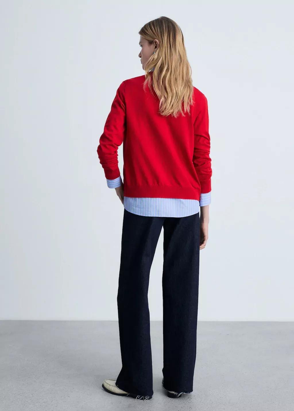 Red Mulberry Silk Blend Ribbed Cardigan, , large image number 6