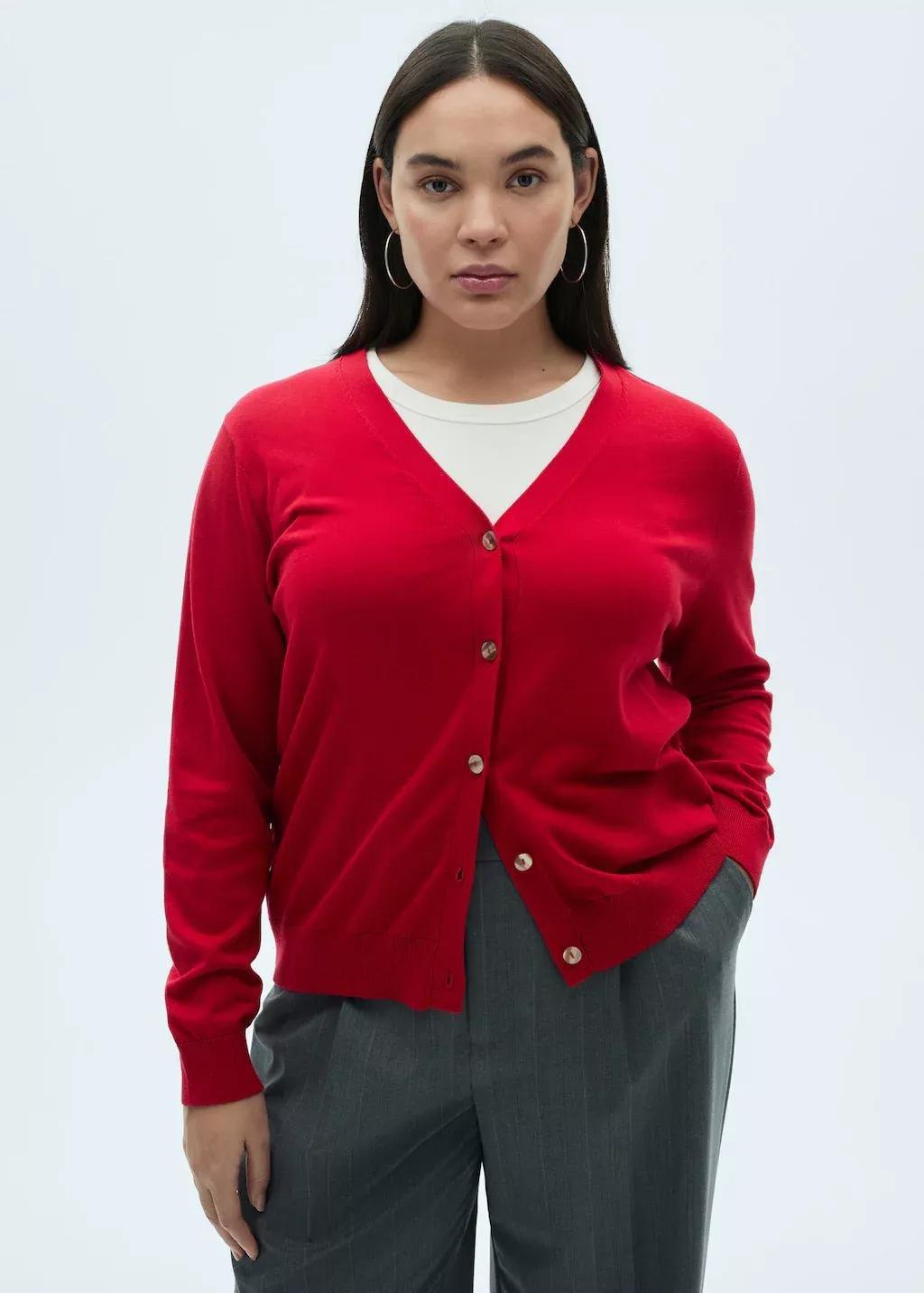 Red Mulberry Silk Blend Ribbed Cardigan, , large image number 8