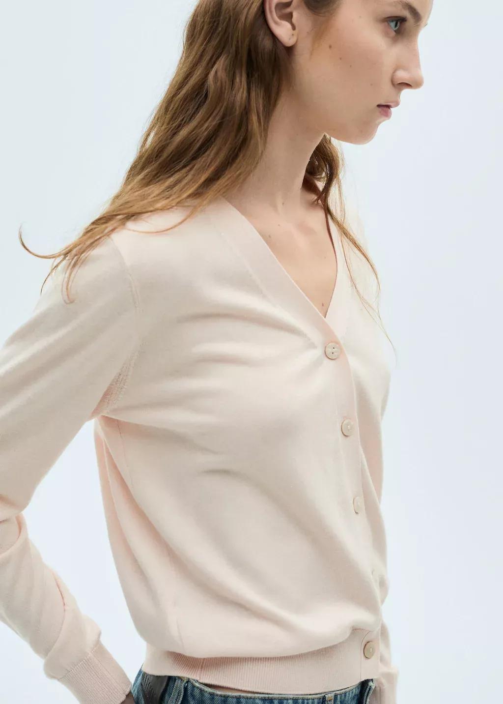 Pink Lt Pastel Mulberry Silk Blend Ribbed Cardigan, Light-Pastel Pink, large image number 0