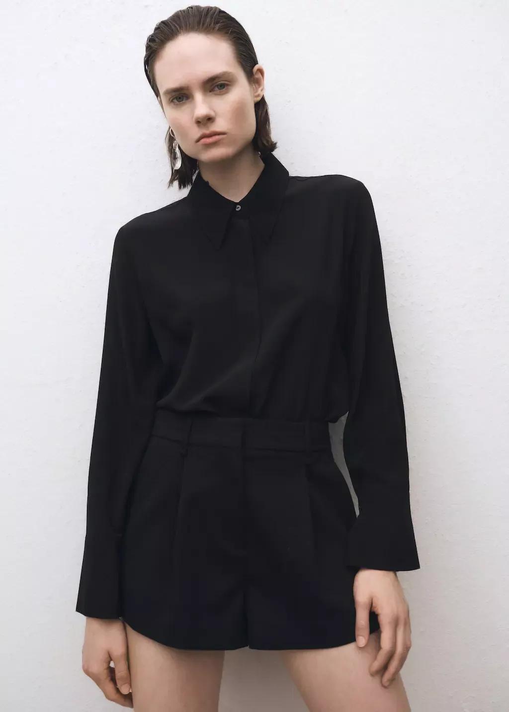 Black Satin Silk Shirt, , large image number 0