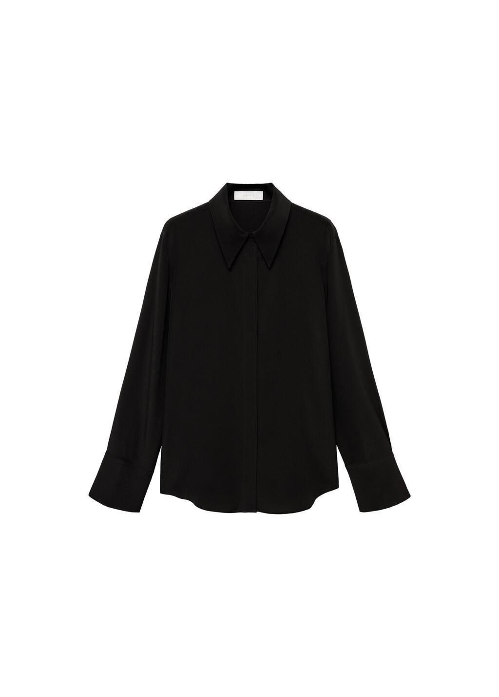 Black Satin Silk Shirt, , large image number 3