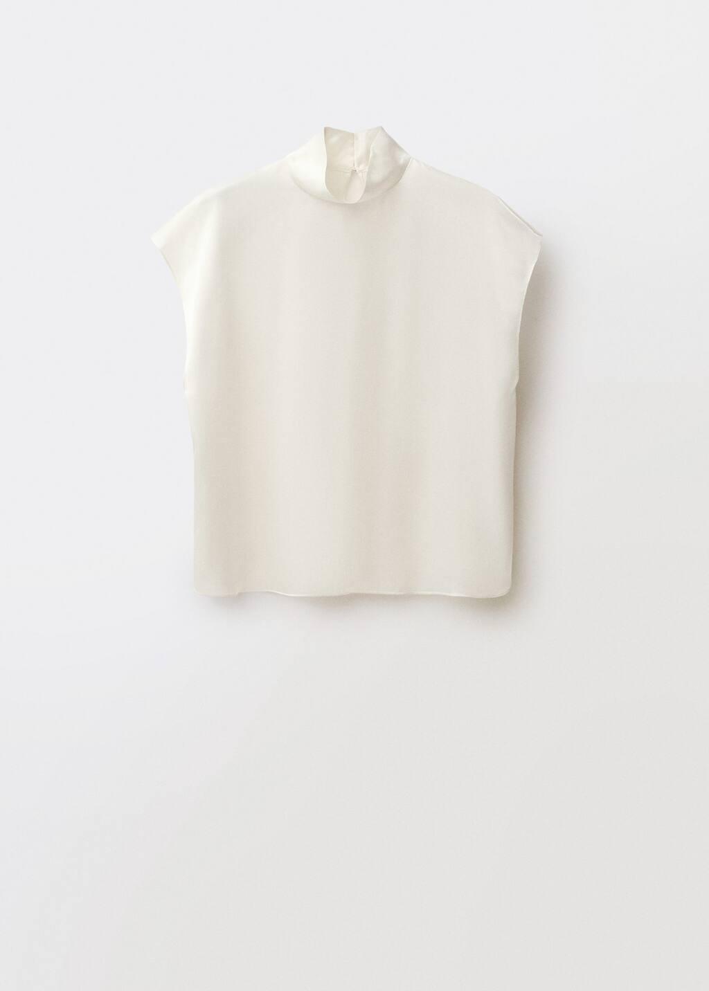 Beige High Neck Silk Blouse, , large image number 4