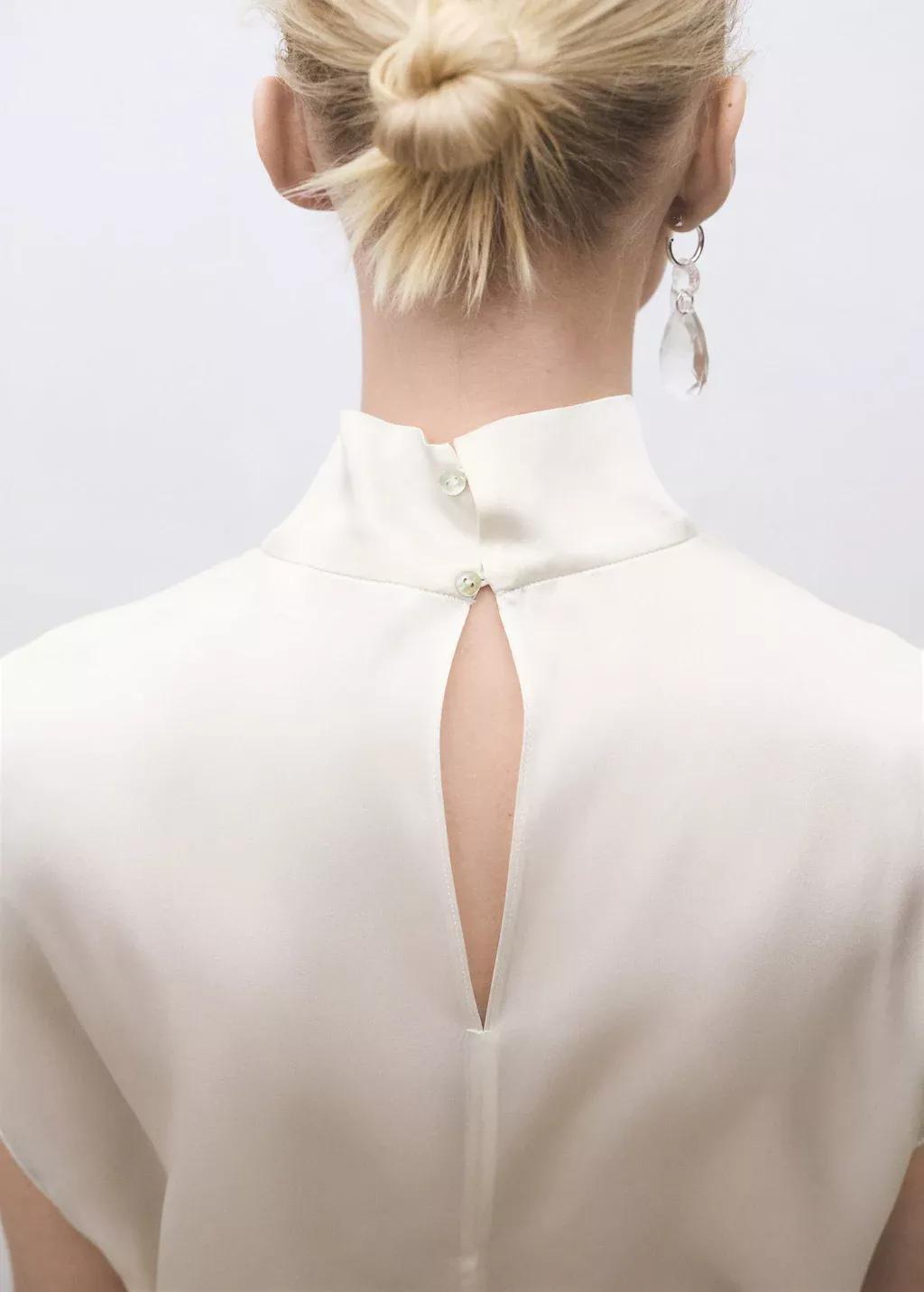 Beige High Neck Silk Blouse, , large image number 5