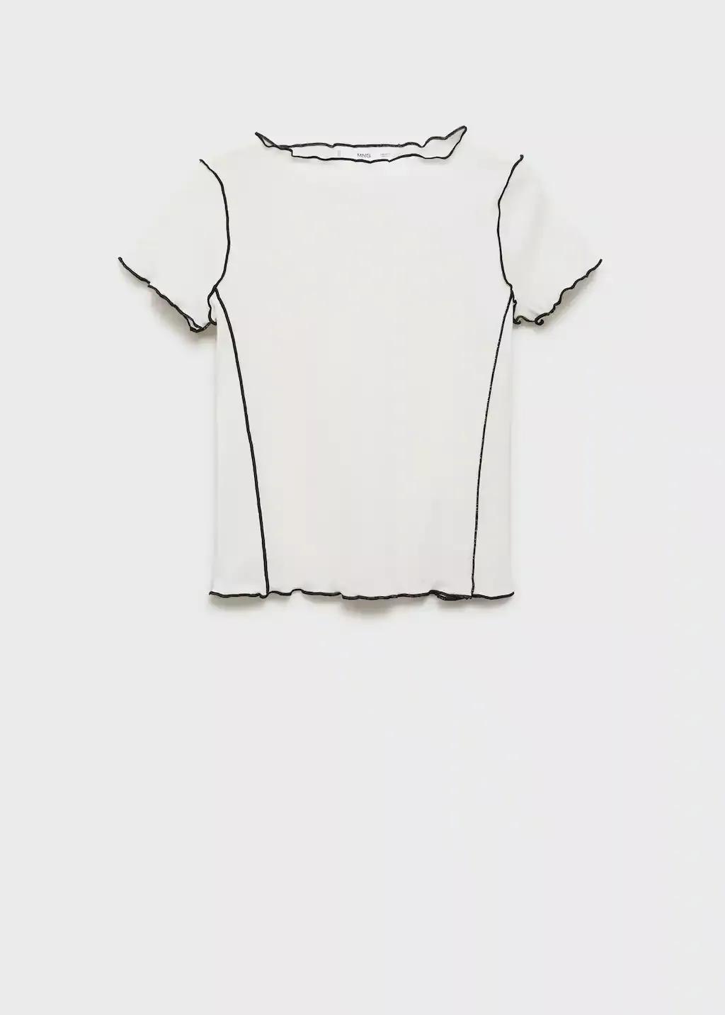 White Crop Top T-Shirt With Contrasting Trim, , large image number 0