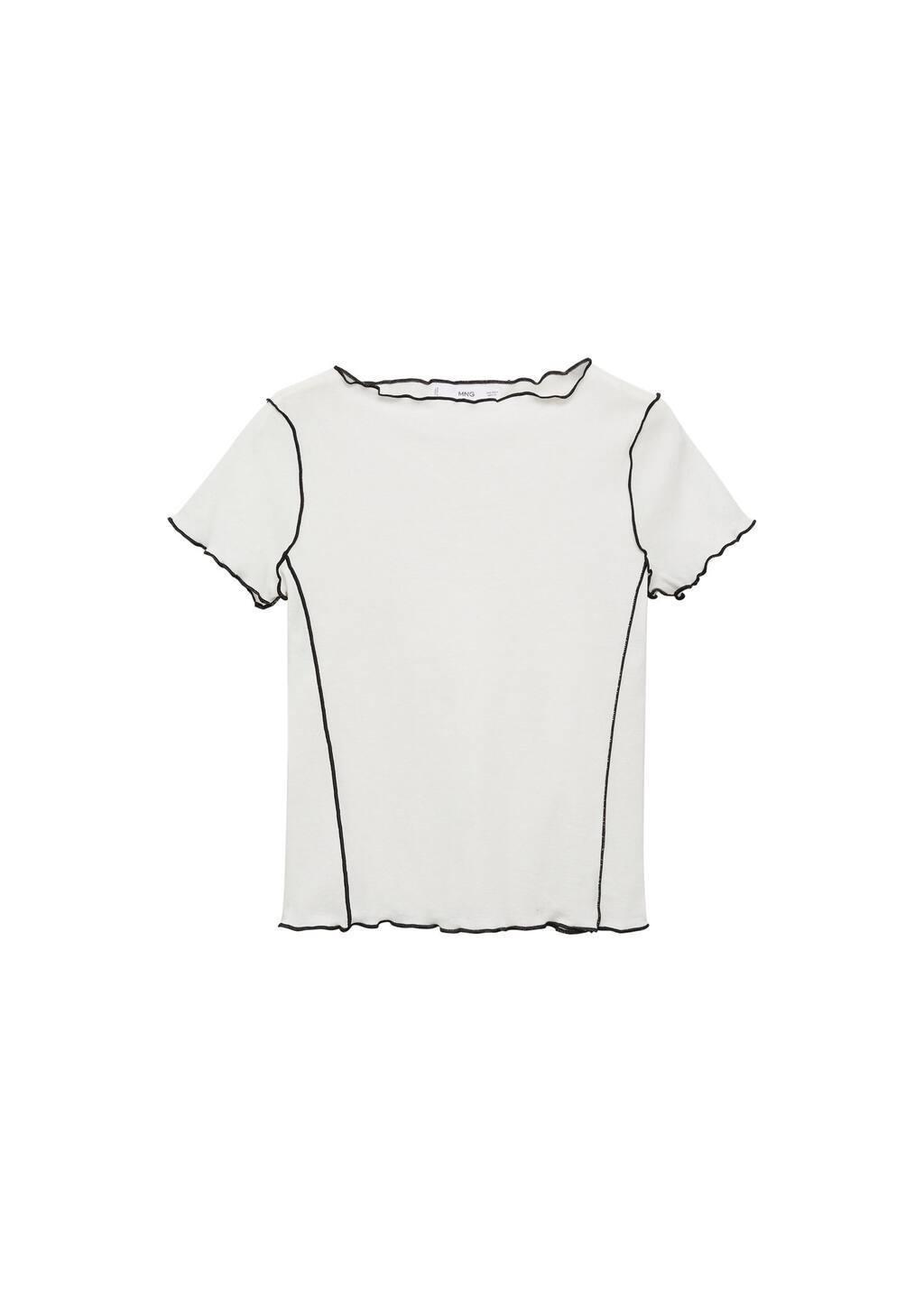 White Crop Top T-Shirt With Contrasting Trim, , large image number 3