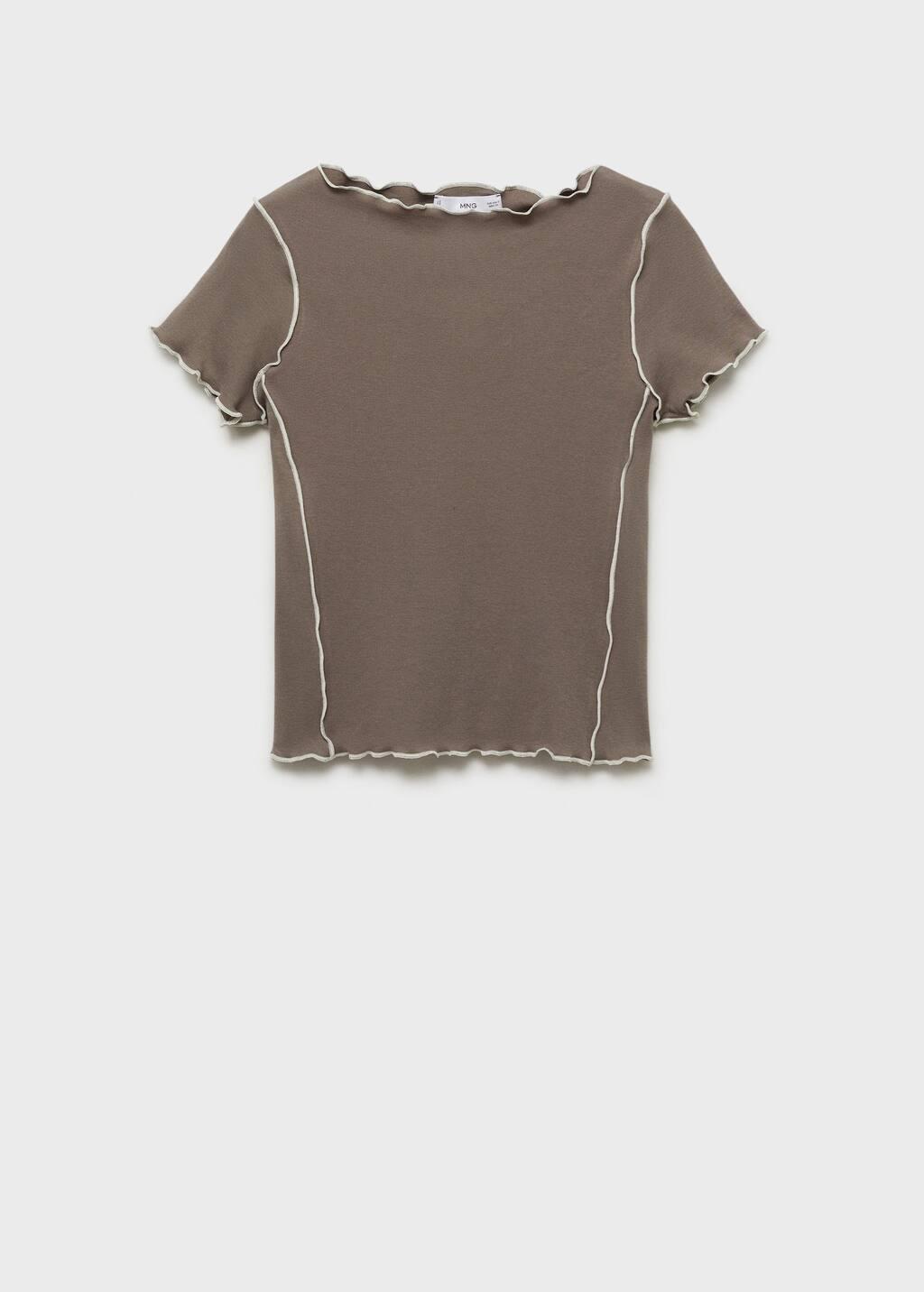 Brown Crop Top T-Shirt With Contrasting Trim, , medium
