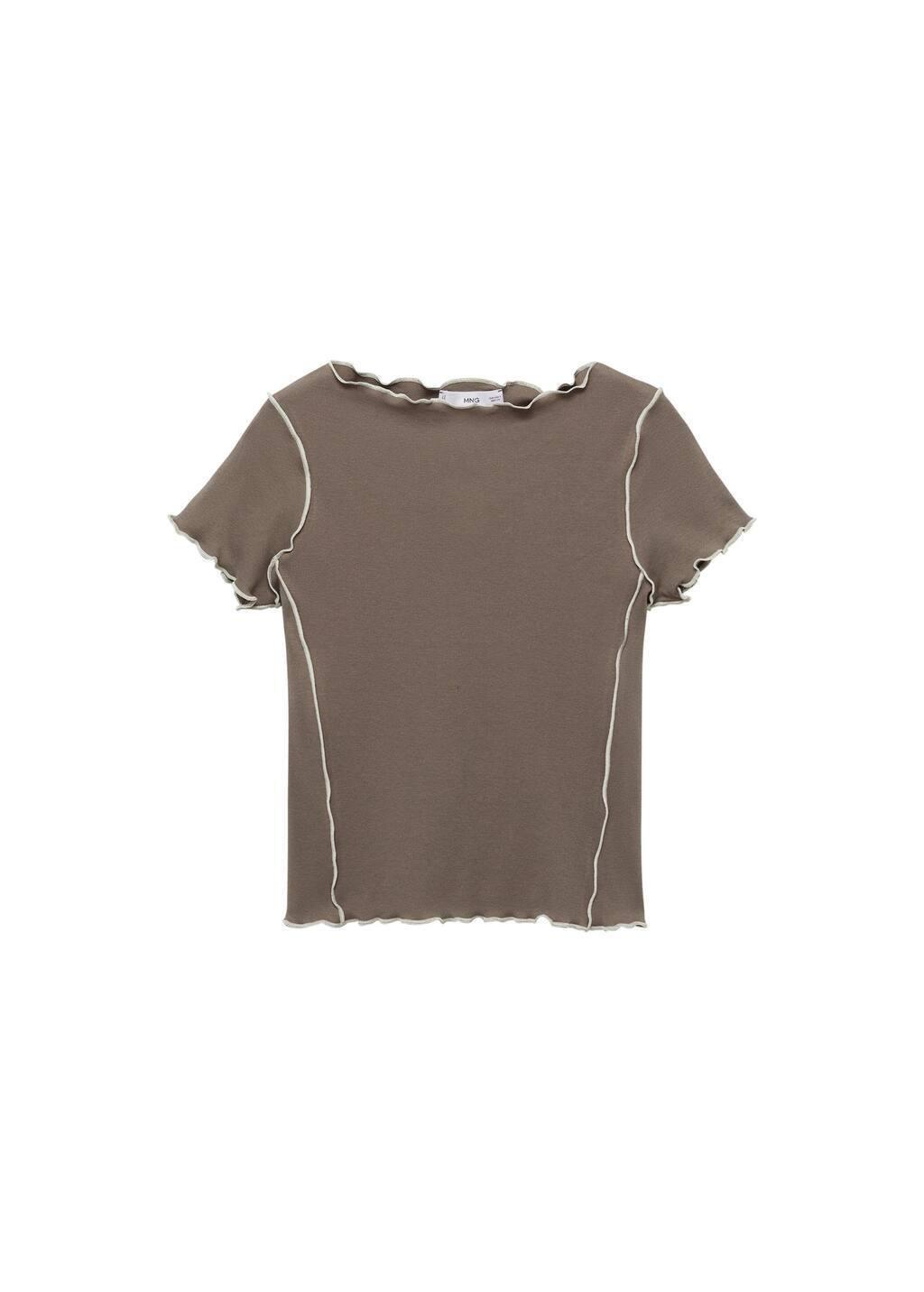 Brown Crop Top T-Shirt With Contrasting Trim, , large image number 3