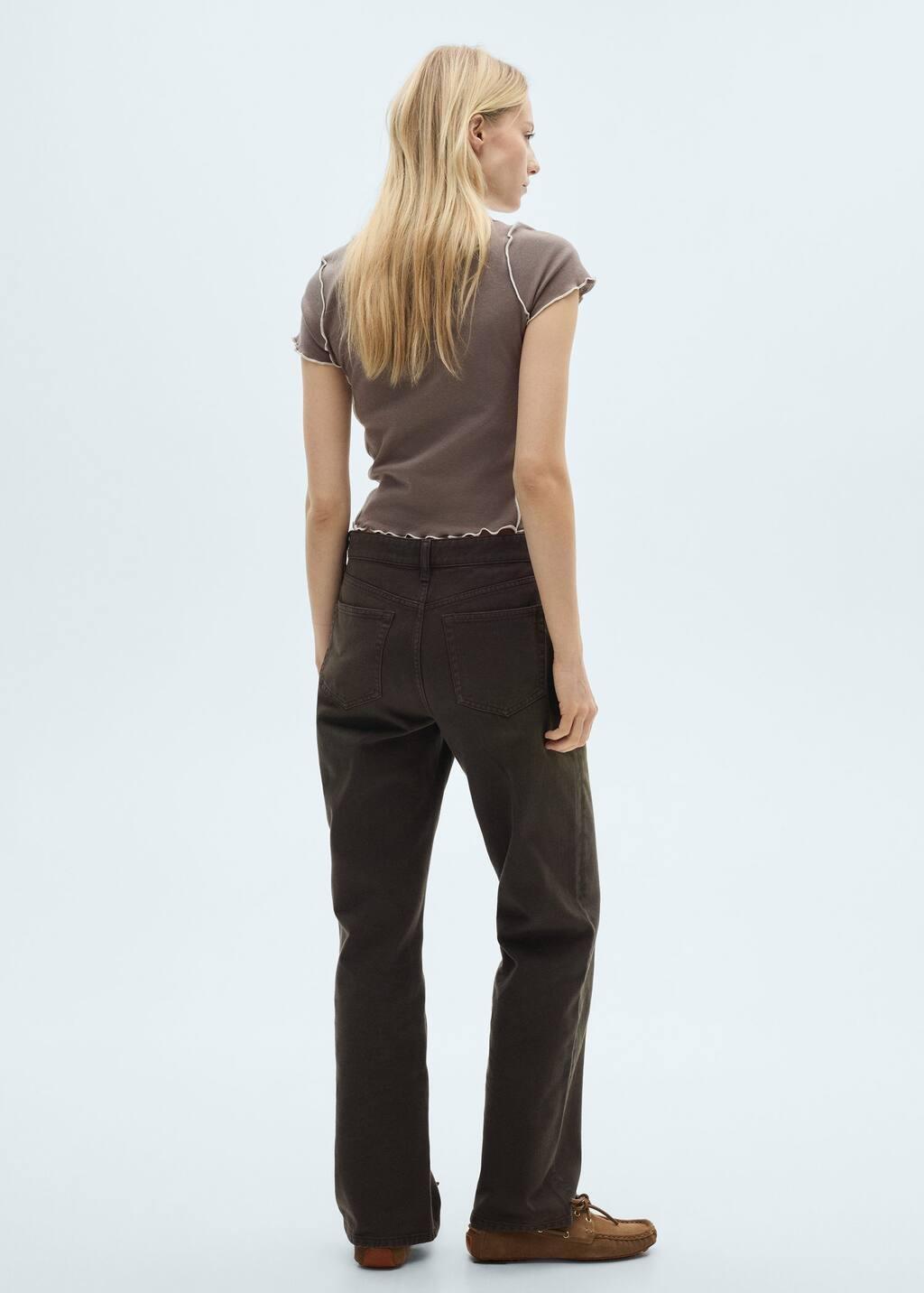 Brown Crop Top T-Shirt With Contrasting Trim, , large image number 5