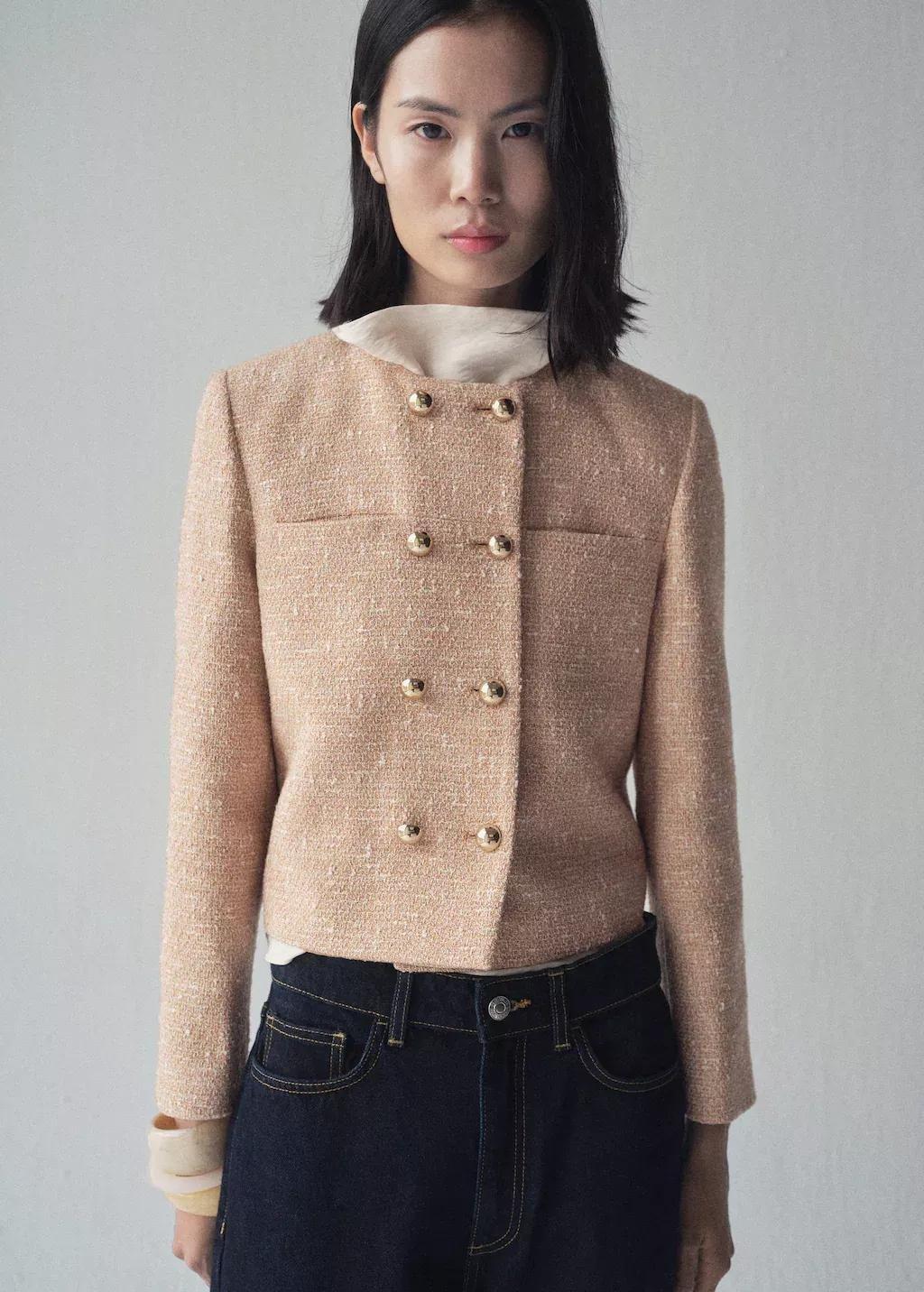 Brown Double-Breasted Tweed Jacket, , large image number 0