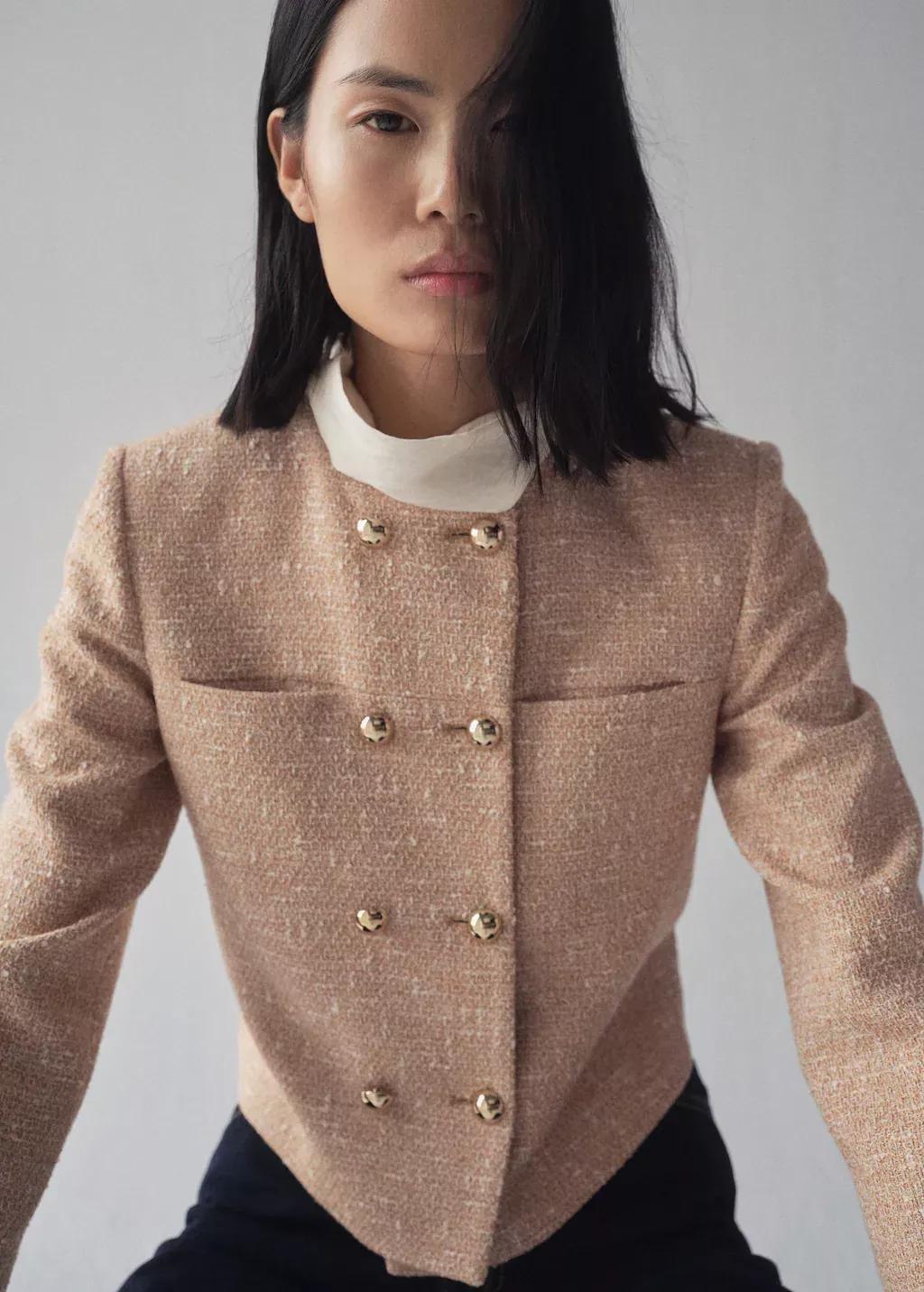 Brown Double-Breasted Tweed Jacket, , large image number 1