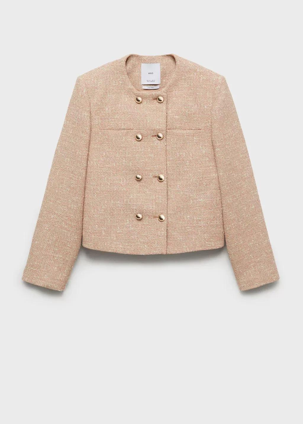 Brown Double-Breasted Tweed Jacket, , large image number 5