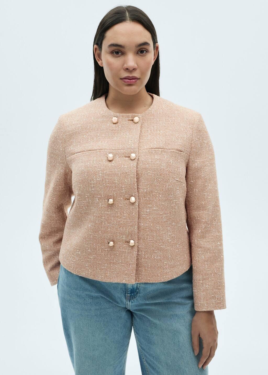 Brown Double-Breasted Tweed Jacket, , large image number 8