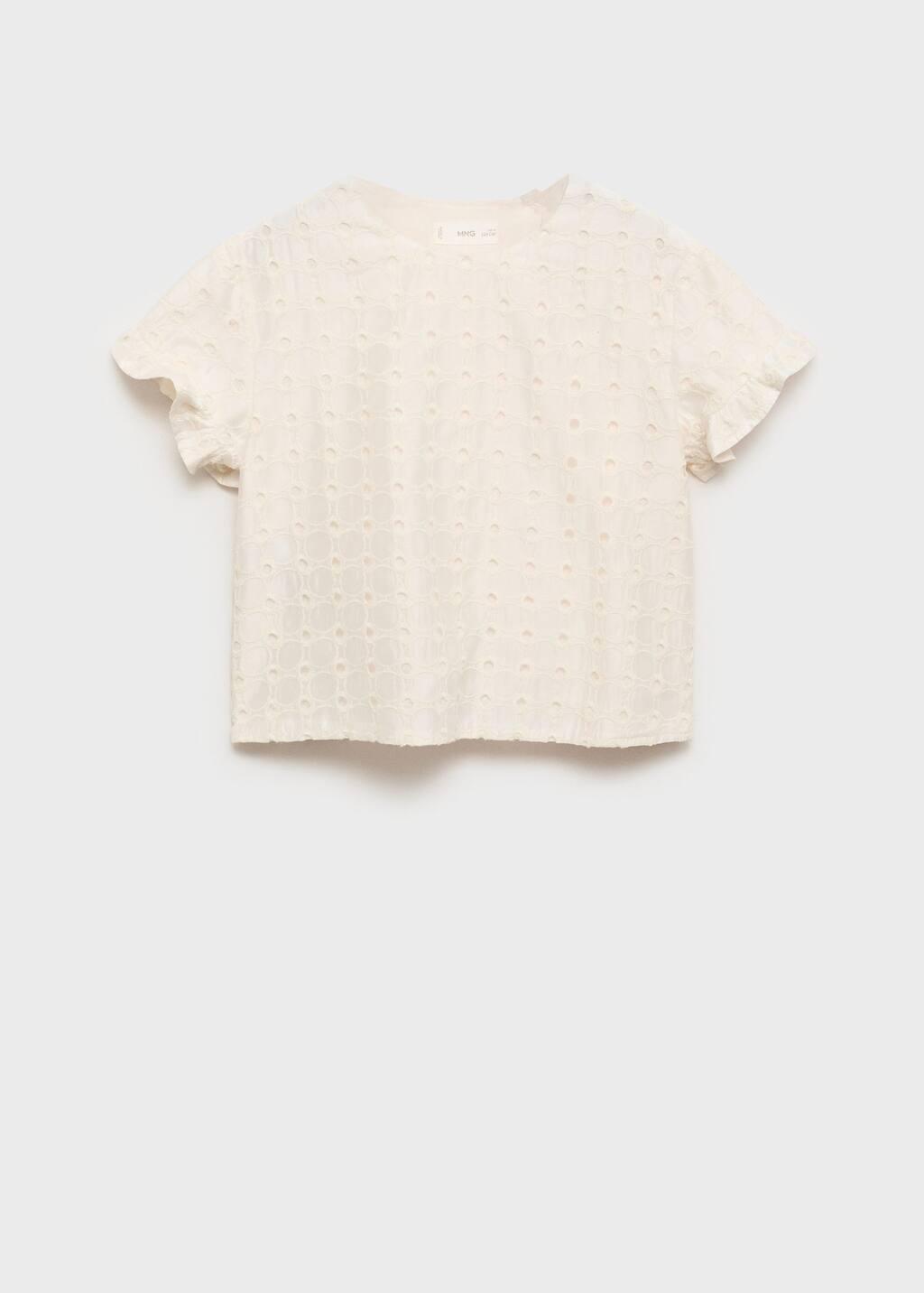Beige English Embroidery Blouse, Kids Girl, , medium