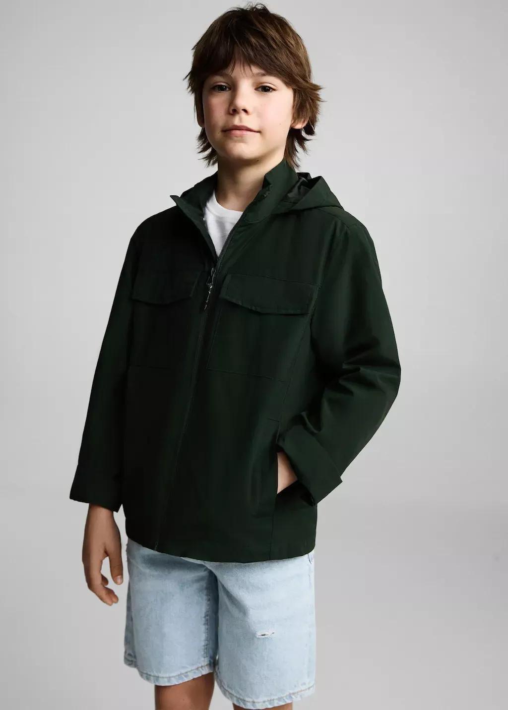 Green Hooded Water-Repellent Parka, Kids Boy, , large image number 0