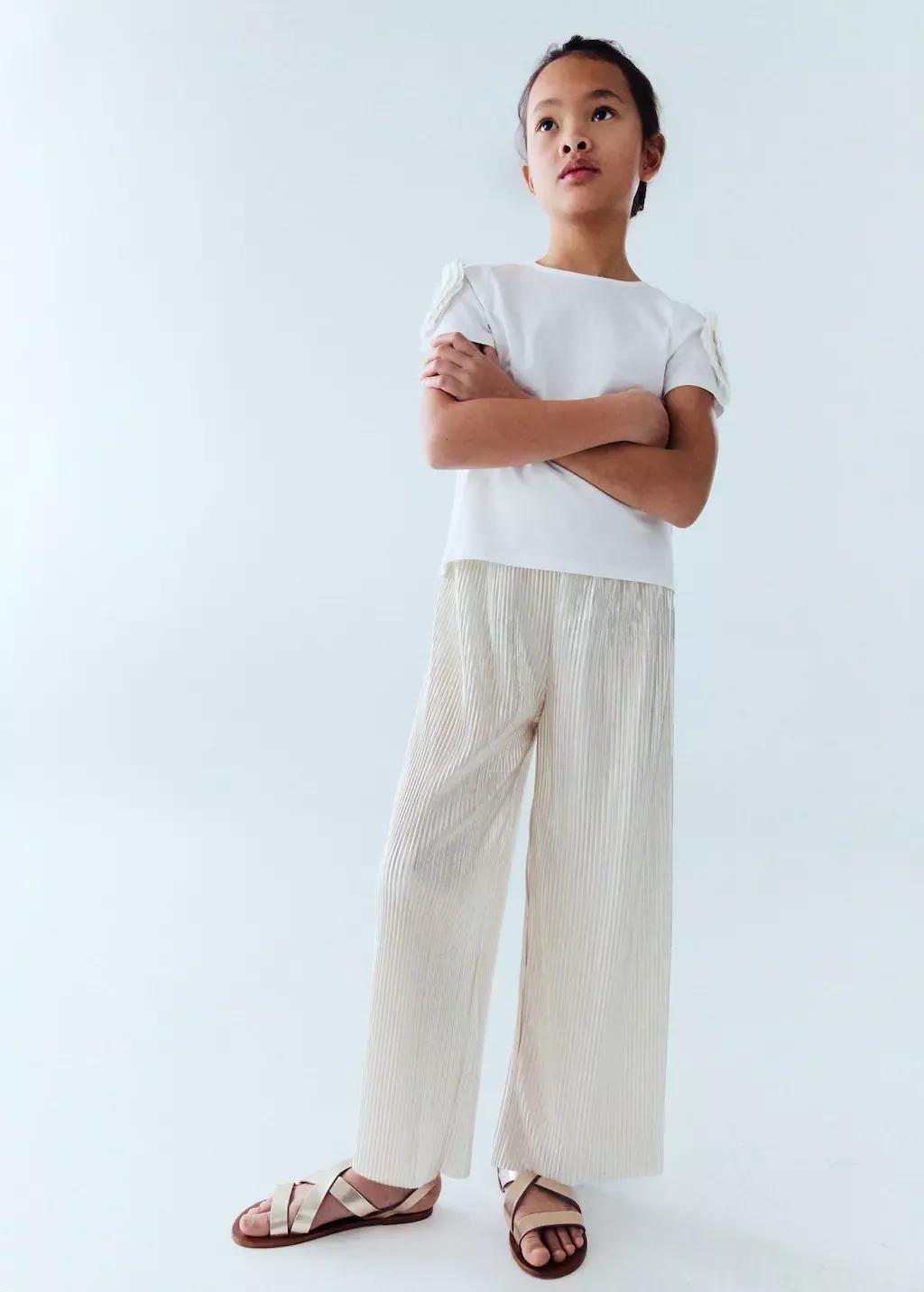 Gold Pleated Straight Trousers, Kids Girl, , large image number 3