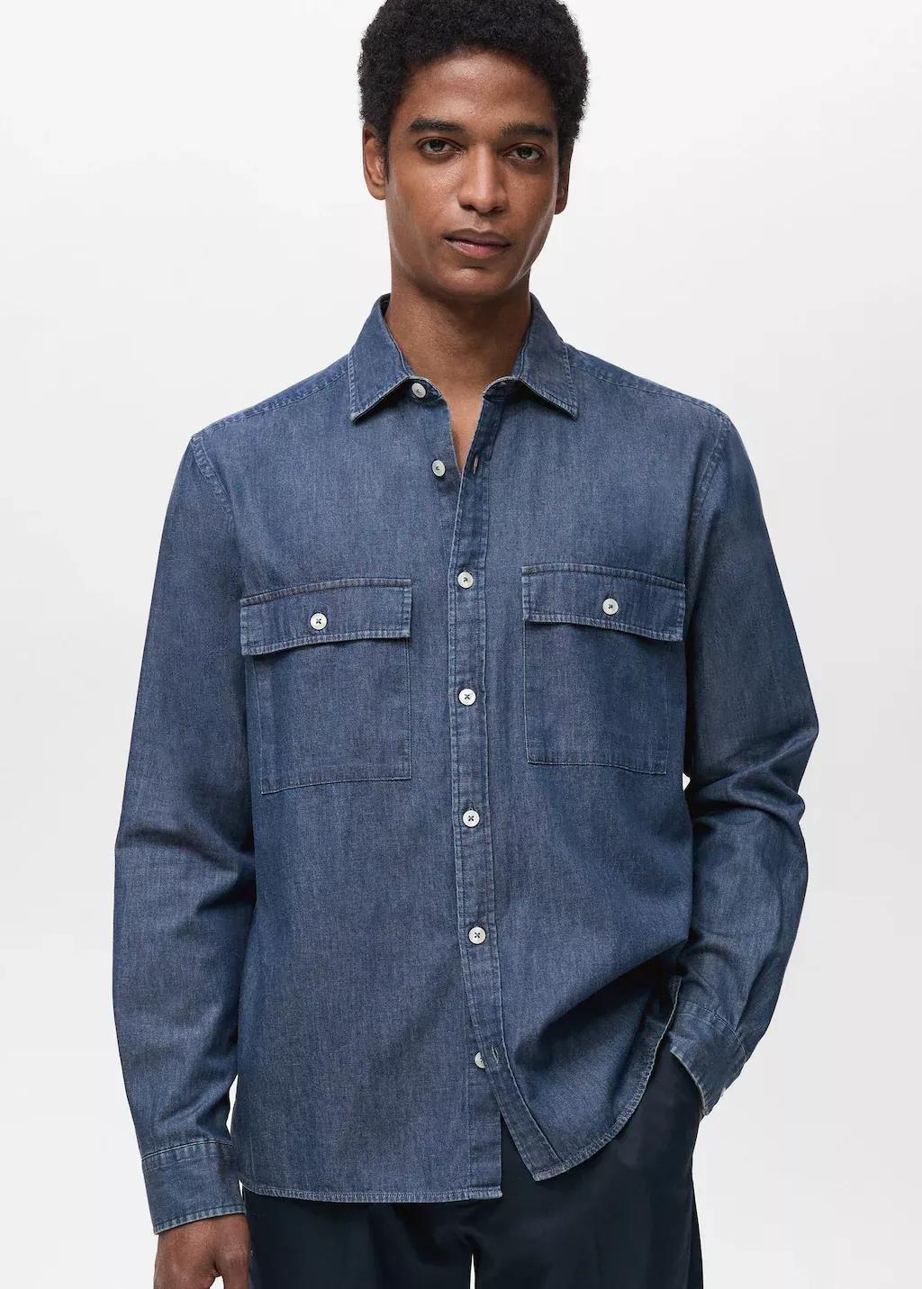 Blue 100% Cotton Chambray Shirt, , large image number 0