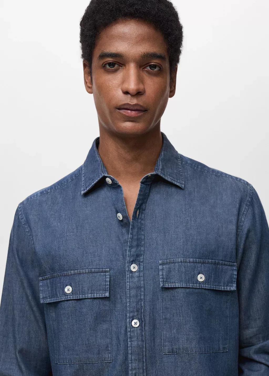 Blue 100% Cotton Chambray Shirt, , large image number 1