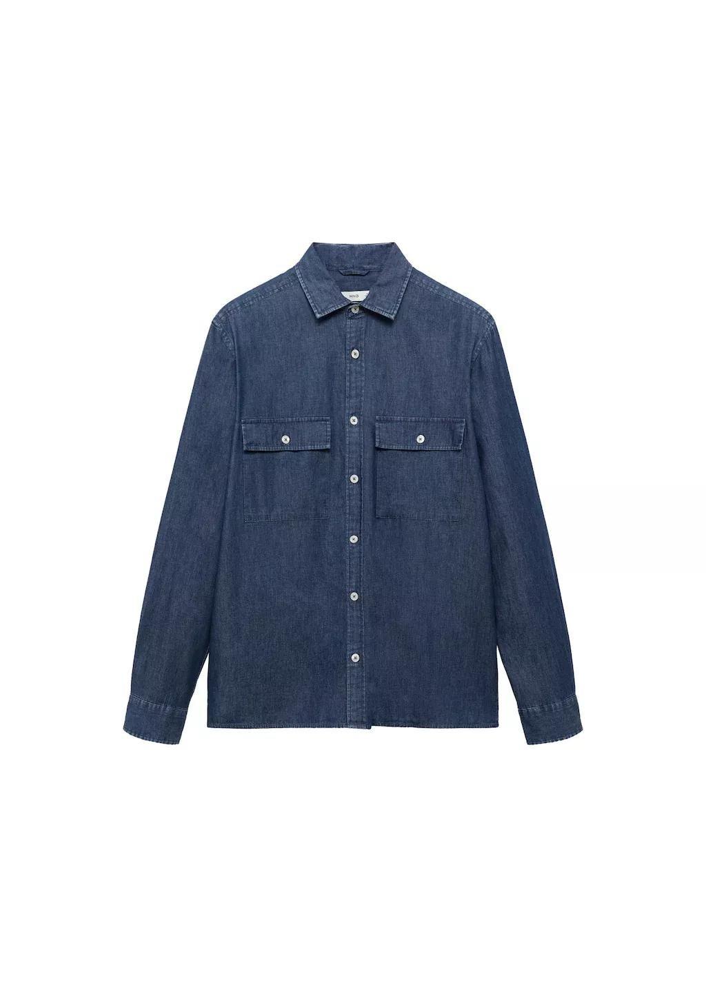 Blue 100% Cotton Chambray Shirt, , large image number 2