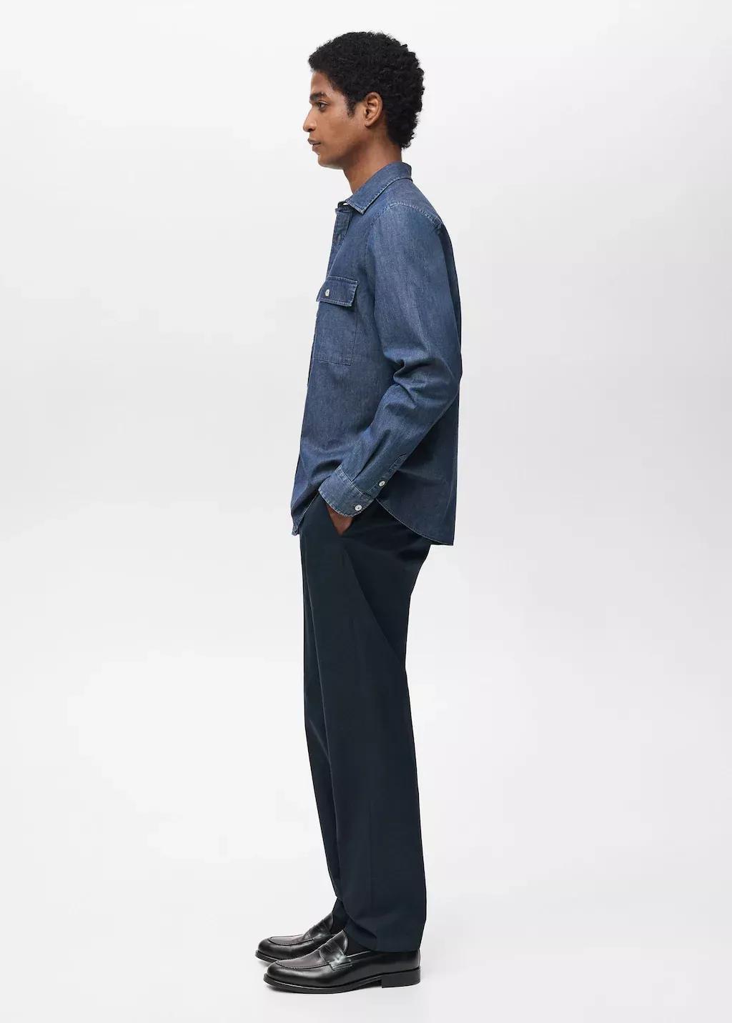 Blue 100% Cotton Chambray Shirt, , large image number 3