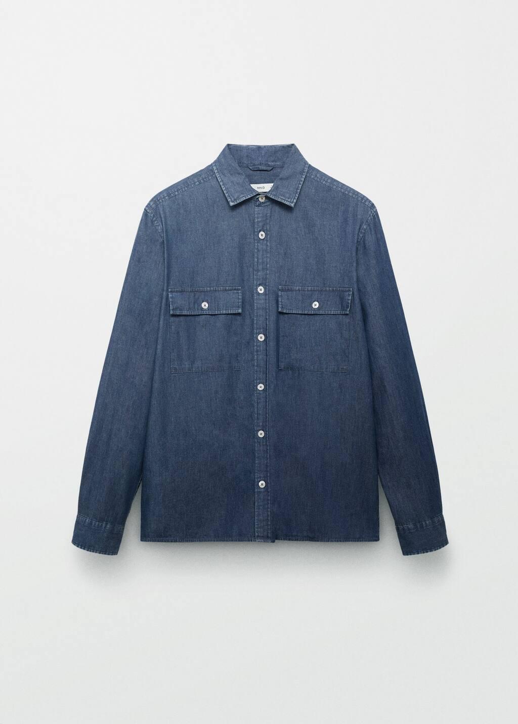 Blue 100% Cotton Chambray Shirt, , large image number 5