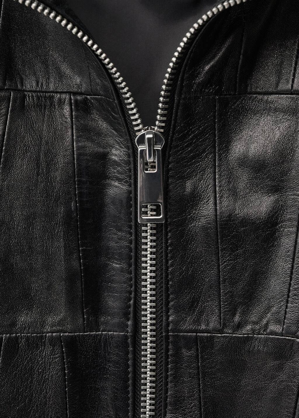 Black Oversized Patchwork Leather Coat, , large image number 6