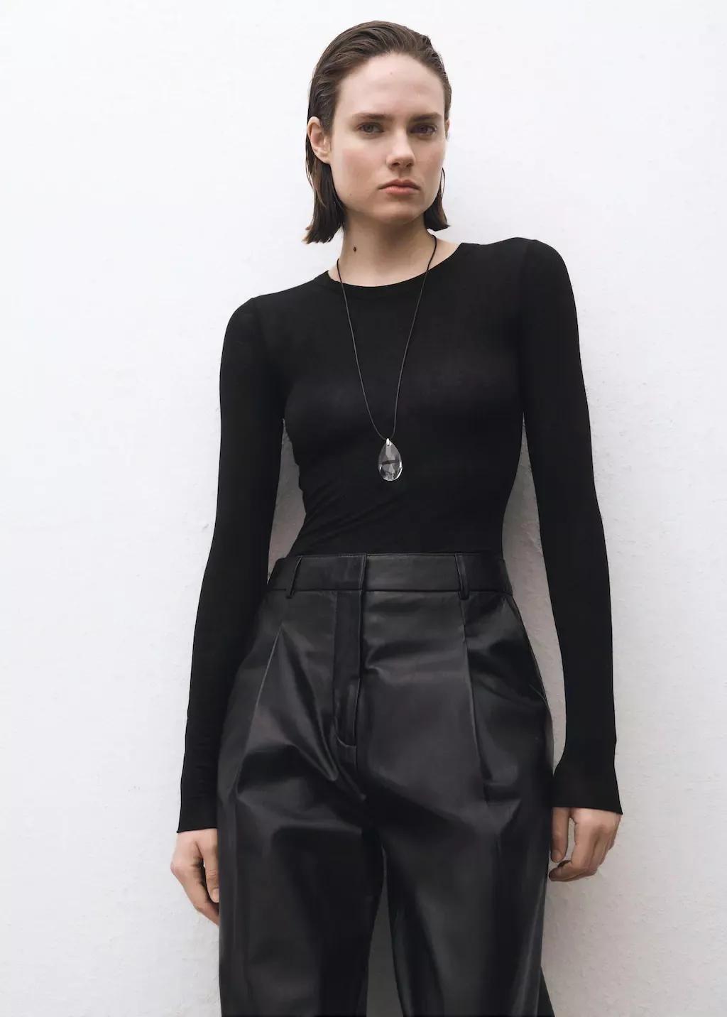 Black Long-Sleeved Wool-Blend T-Shirt, , large image number 0