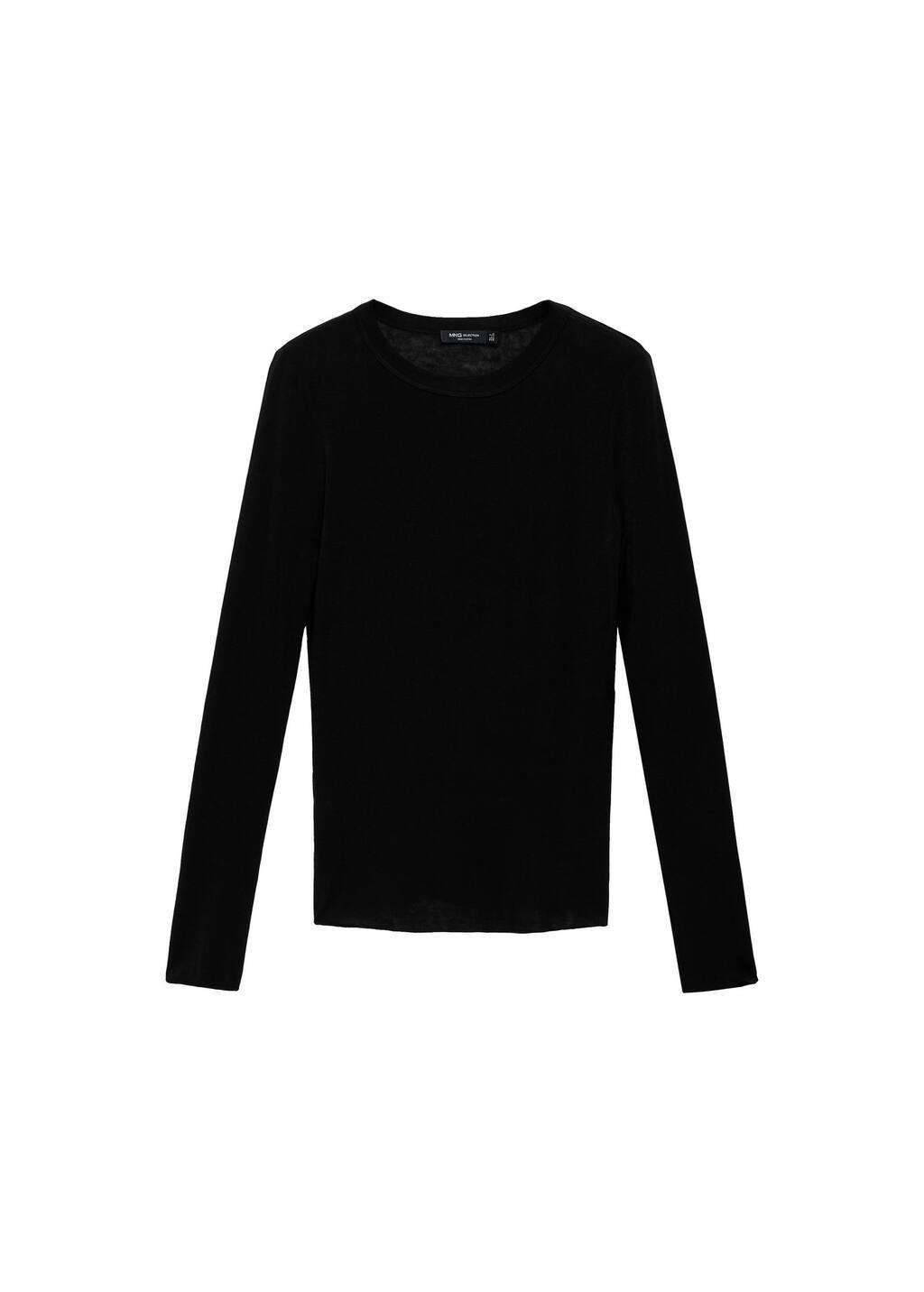 Black Long-Sleeved Wool-Blend T-Shirt, , large image number 2